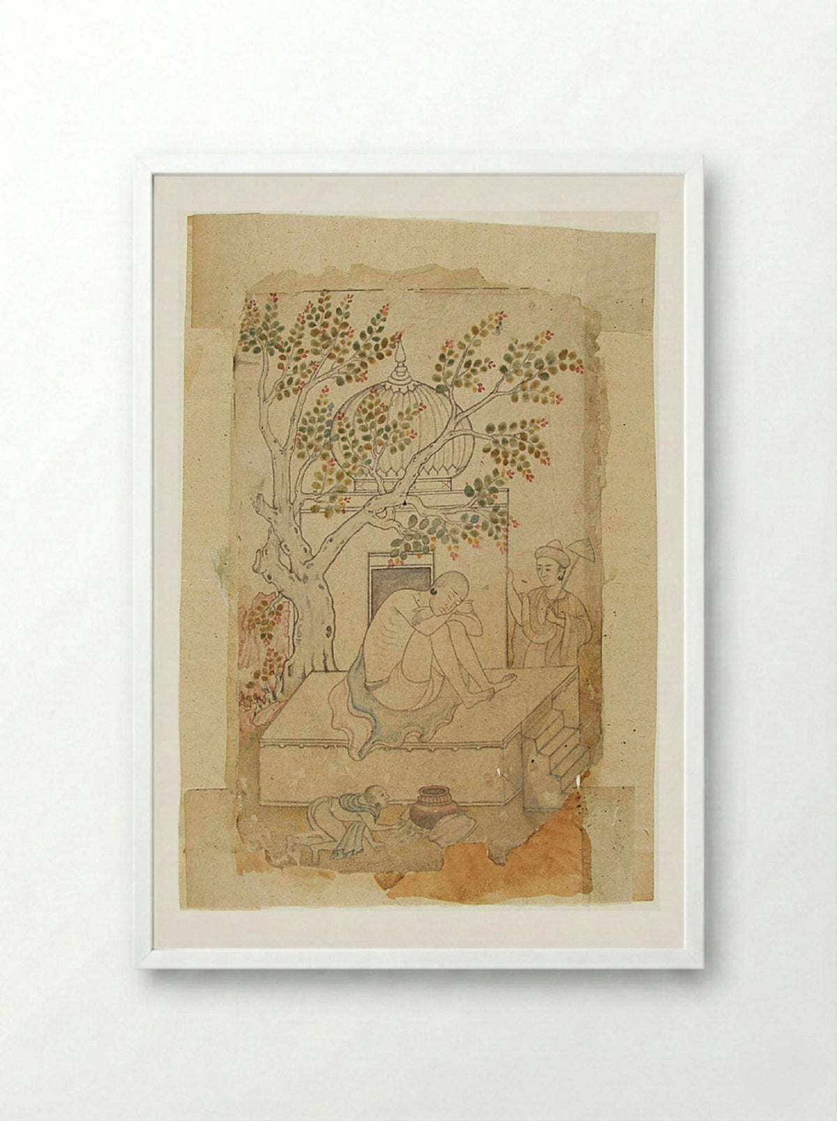 A Holy Man Meditates (Shrine with Sleeping Ascetic) - Daswanth - Framed Print White