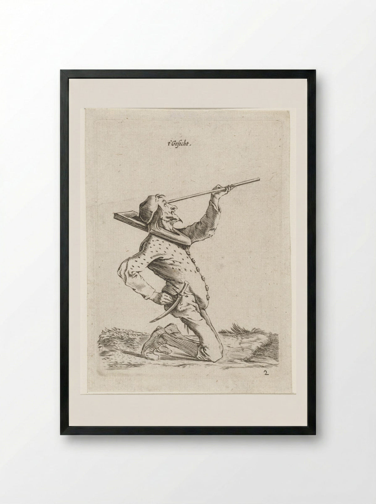 Man die langs een stok tuurt (Sight) - Cornelis Saftleven - Framed Print Black