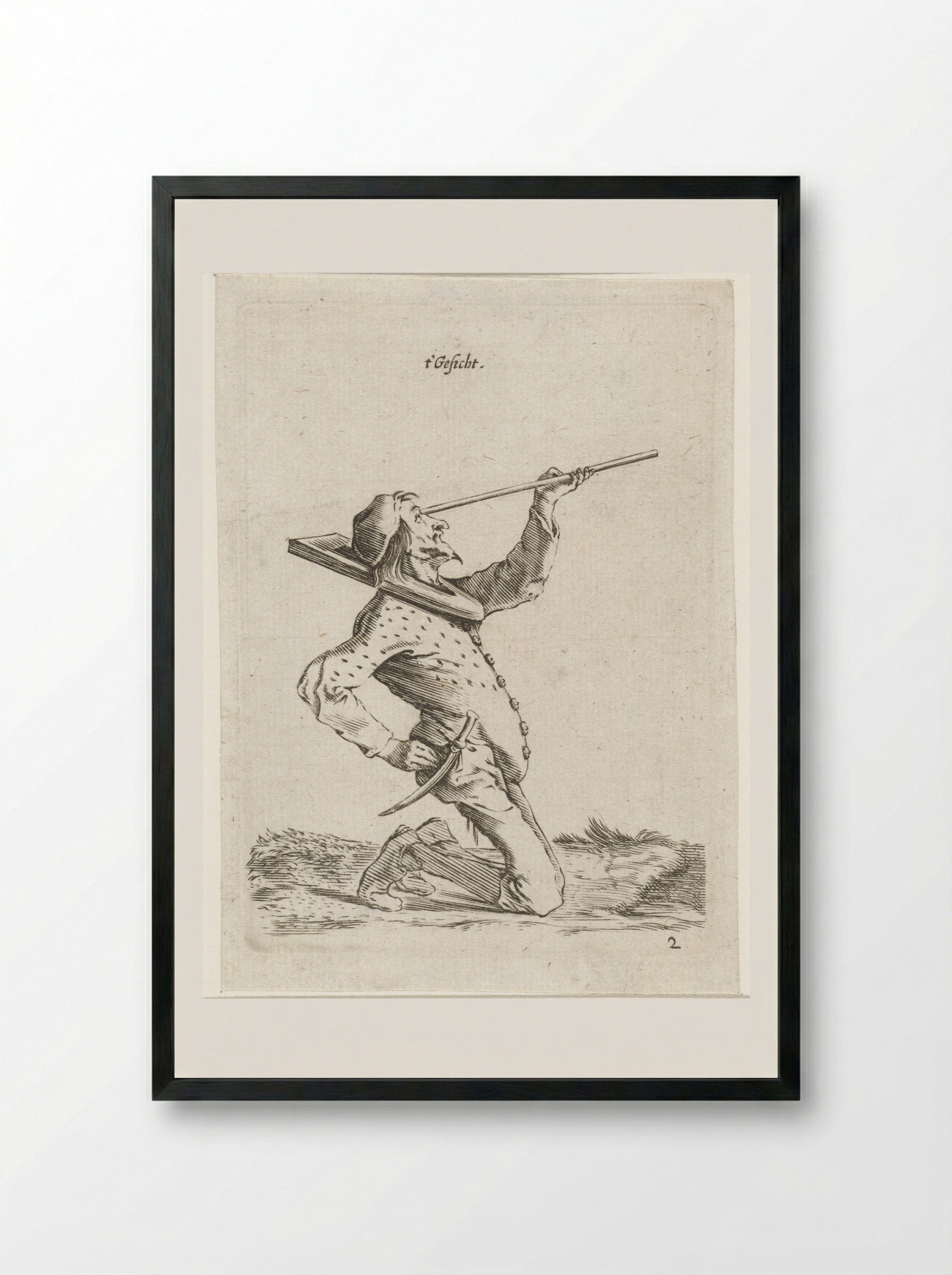 Man die langs een stok tuurt (Sight) - Cornelis Saftleven - Framed Print Black