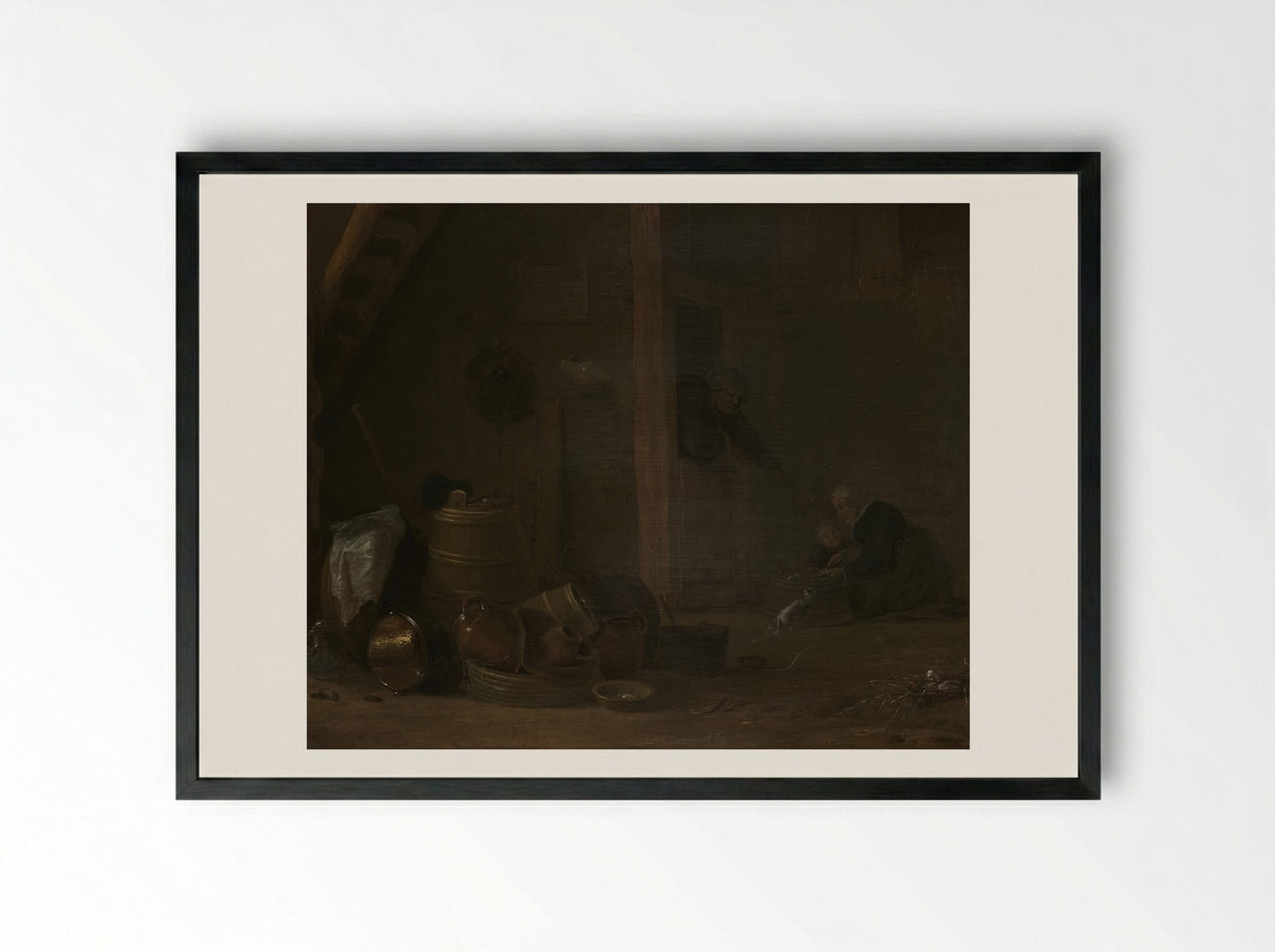 A Barn Interior with Two Goats - Cornelis Saftleven - Framed Print Black