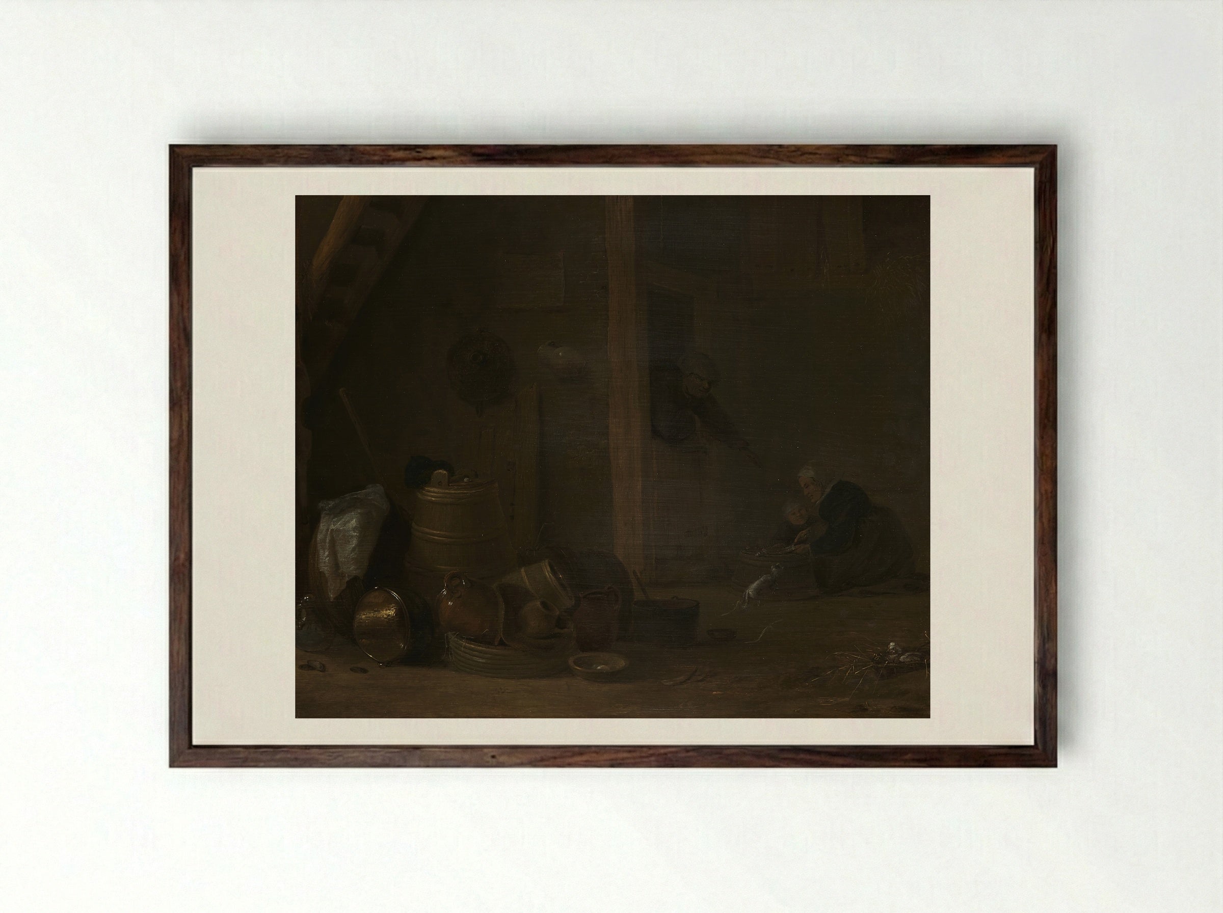 A Barn Interior with Two Goats - Cornelis Saftleven - Framed Print Dark Wood