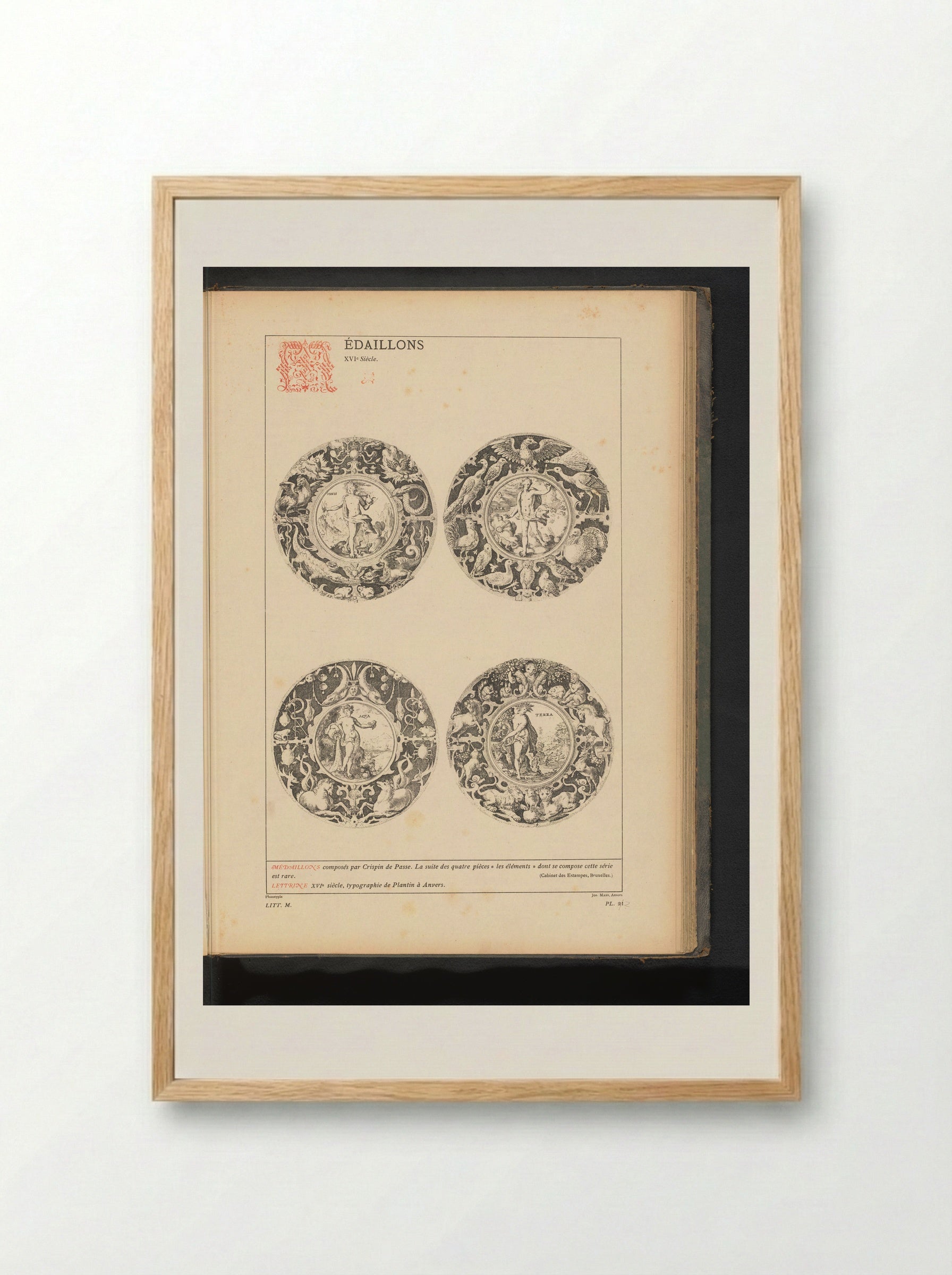 The Four Elements (Medallion Series) - Crispijn van de Passe (I) - Framed Print Wood