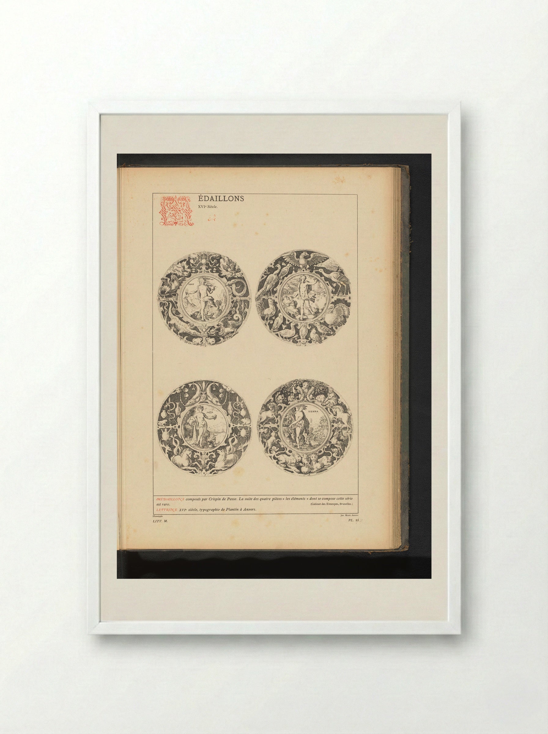 The Four Elements (Medallion Series) - Crispijn van de Passe (I) - Framed Print White