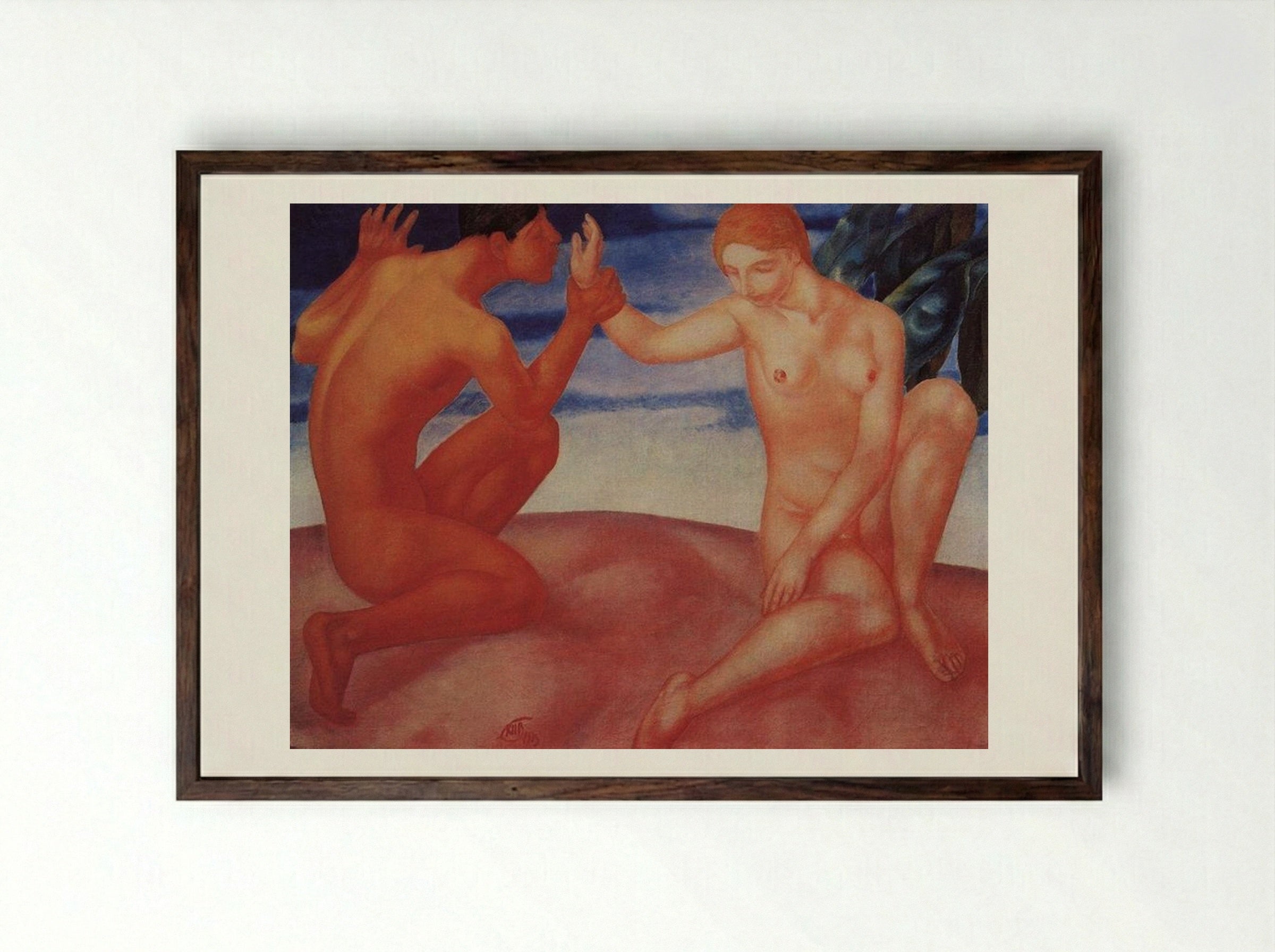 Youth (Kiss) - Kuzma Petrov-Vodkin - Framed Print Dark Wood