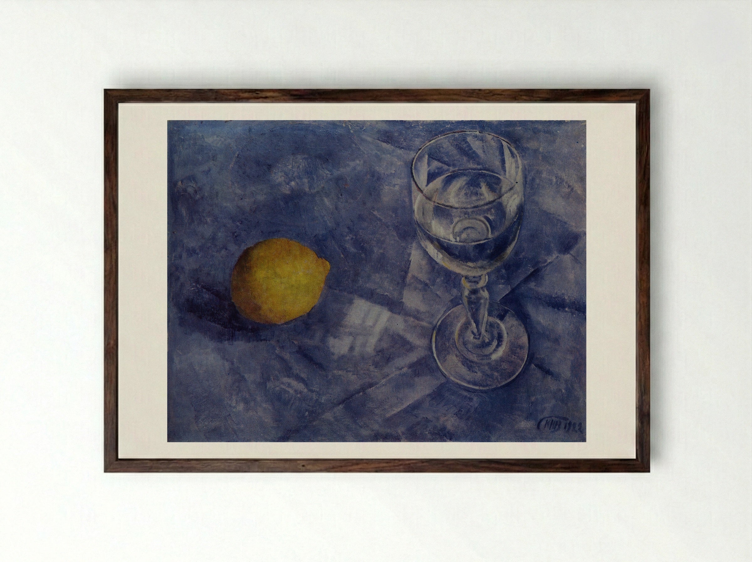 Glass and Lemon - Kuzma Petrov-Vodkin - Framed Print Dark Wood
