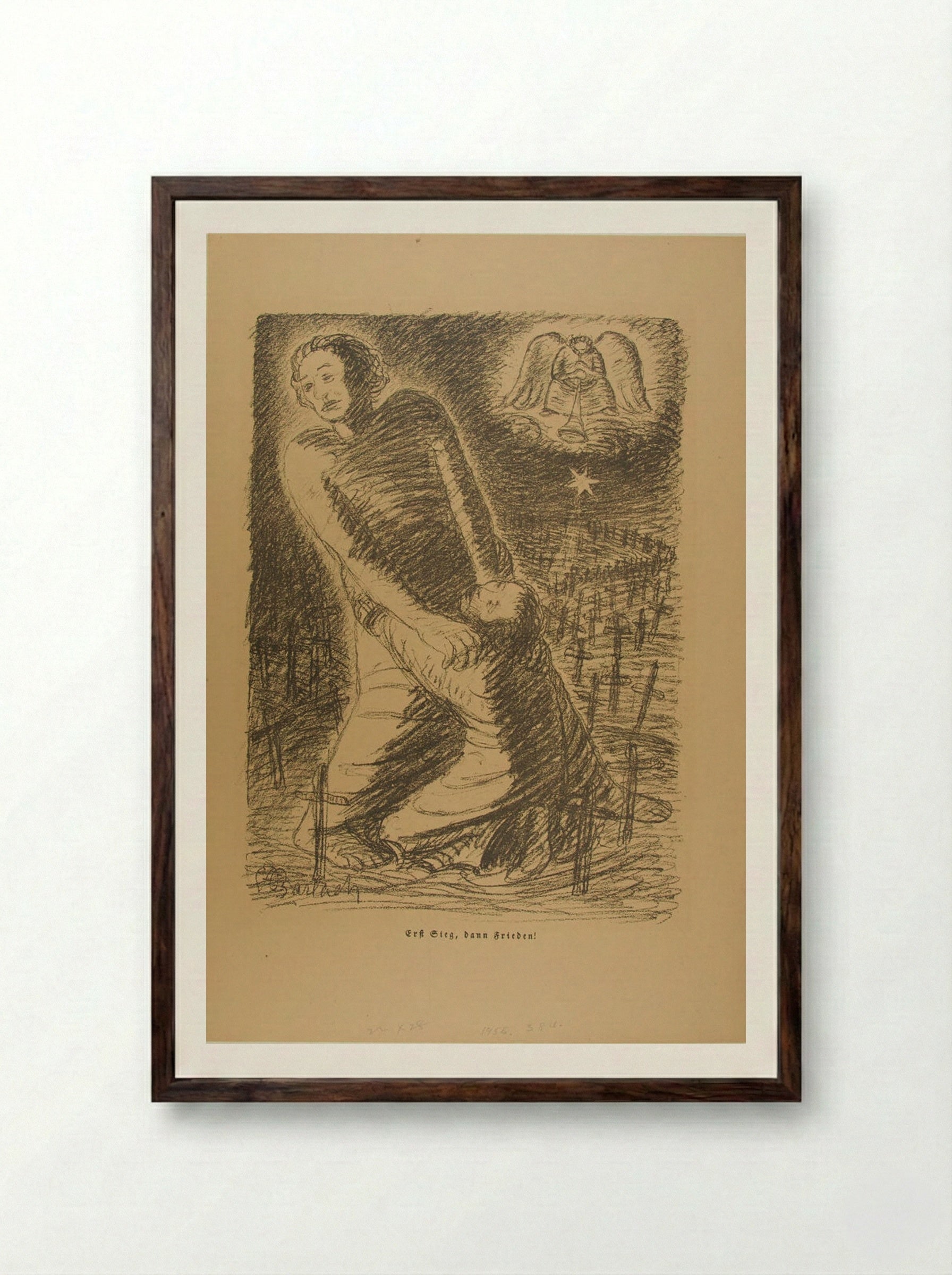 First Victory; Then Peace - Ernst Barlach - Framed Print Dark Wood