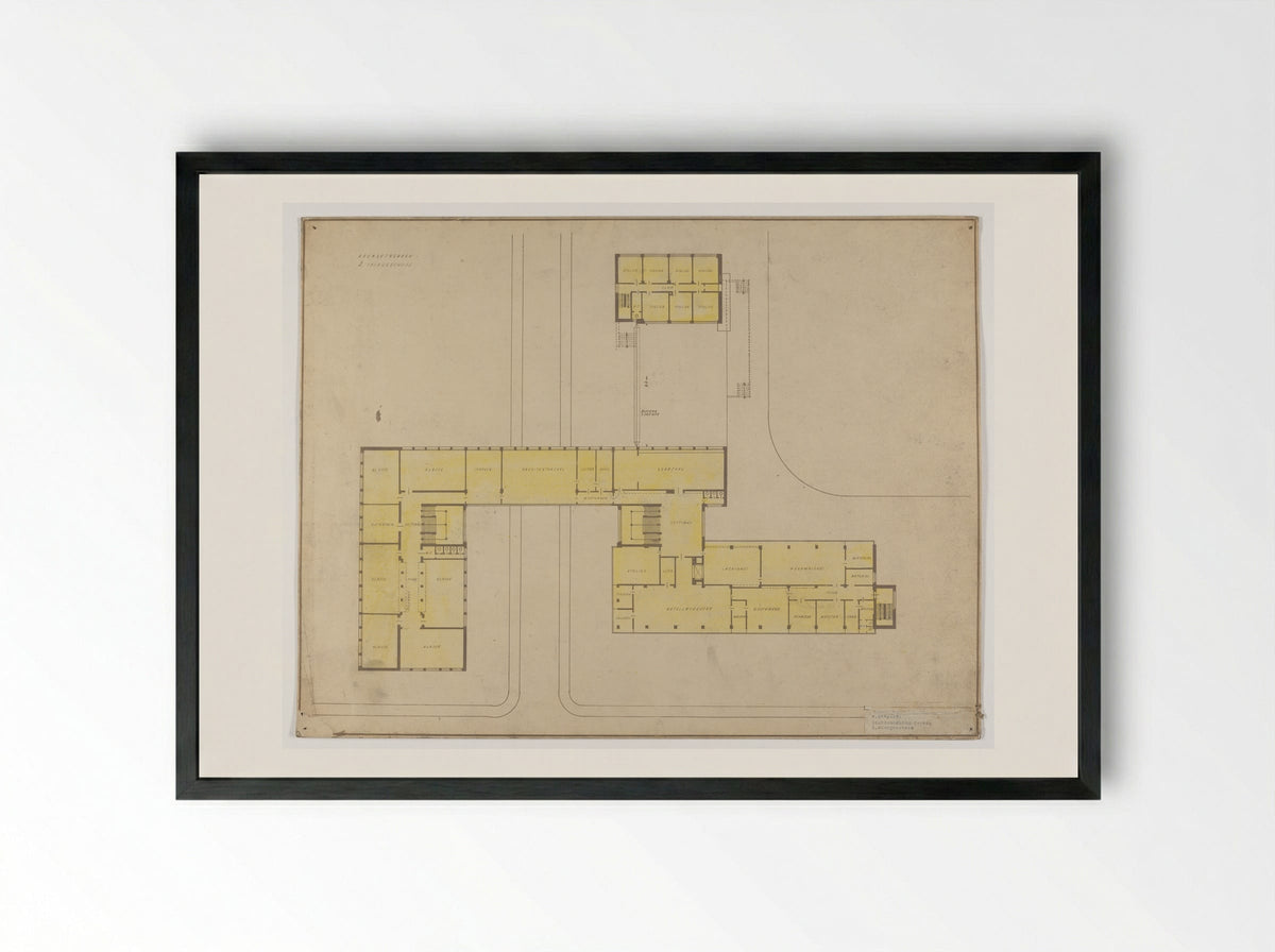 Bauhaus Building, Dessau: Second Floor Plan - Walter Gropius - Framed Print Black