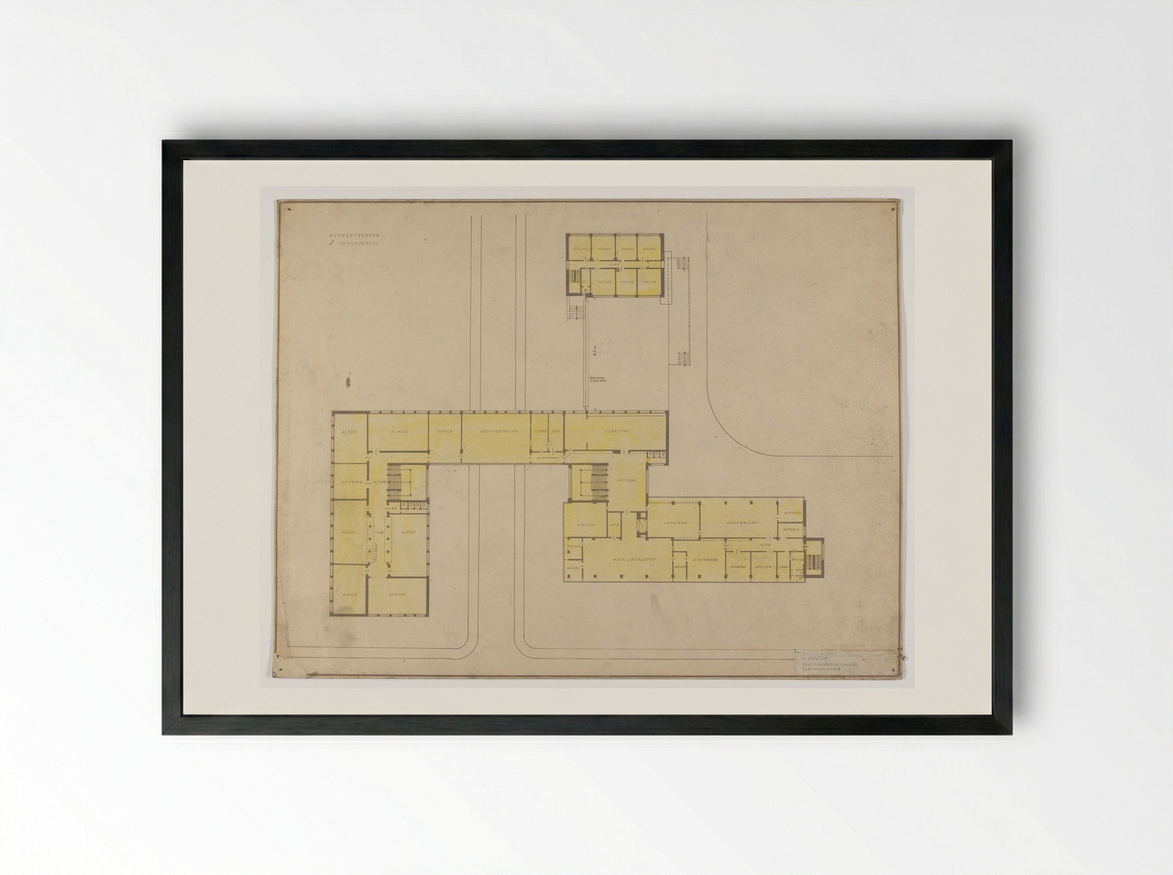 Bauhaus Building, Dessau: Second Floor Plan - Walter Gropius - Framed Print Black