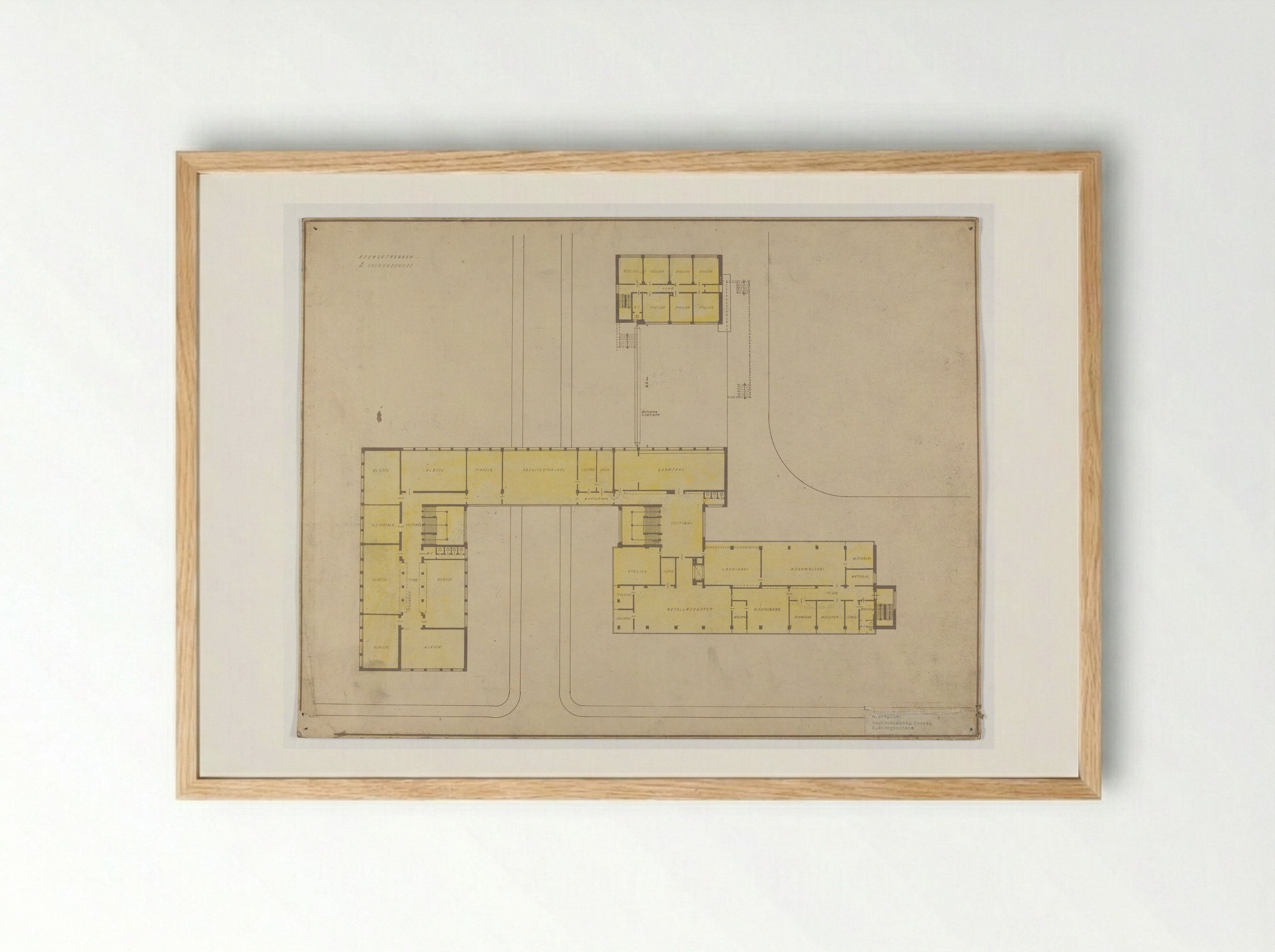 Bauhaus Building, Dessau: Second Floor Plan - Walter Gropius - Framed Print Wood