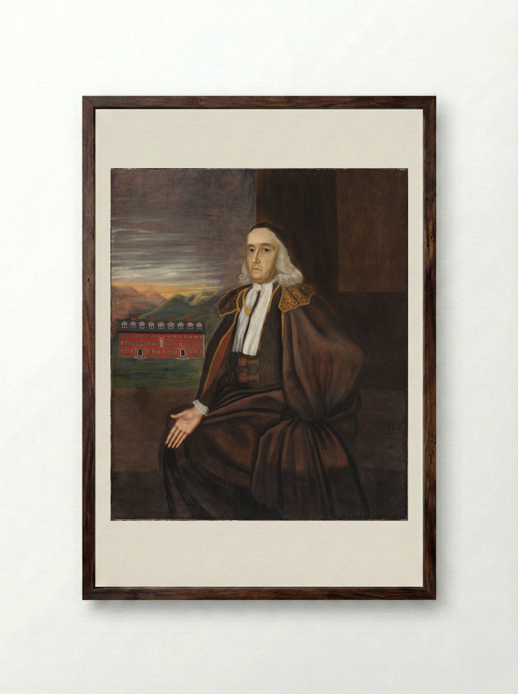 Portrait of William Stoughton - Unidentified Artist - Framed Print Dark Wood