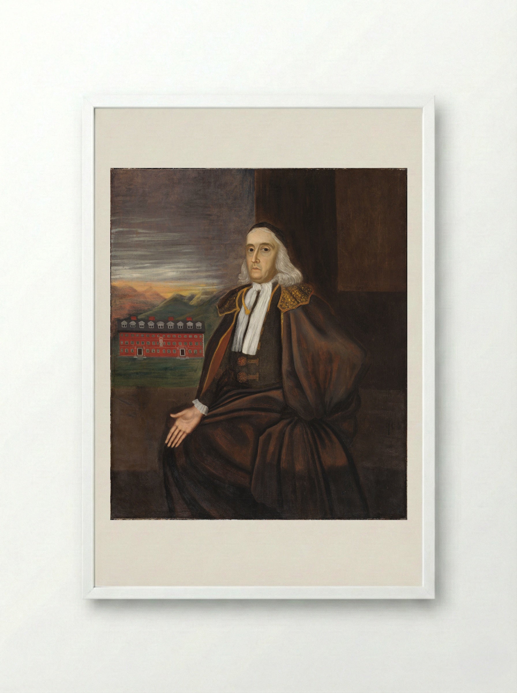 Portrait of William Stoughton - Unidentified Artist - Framed Print White