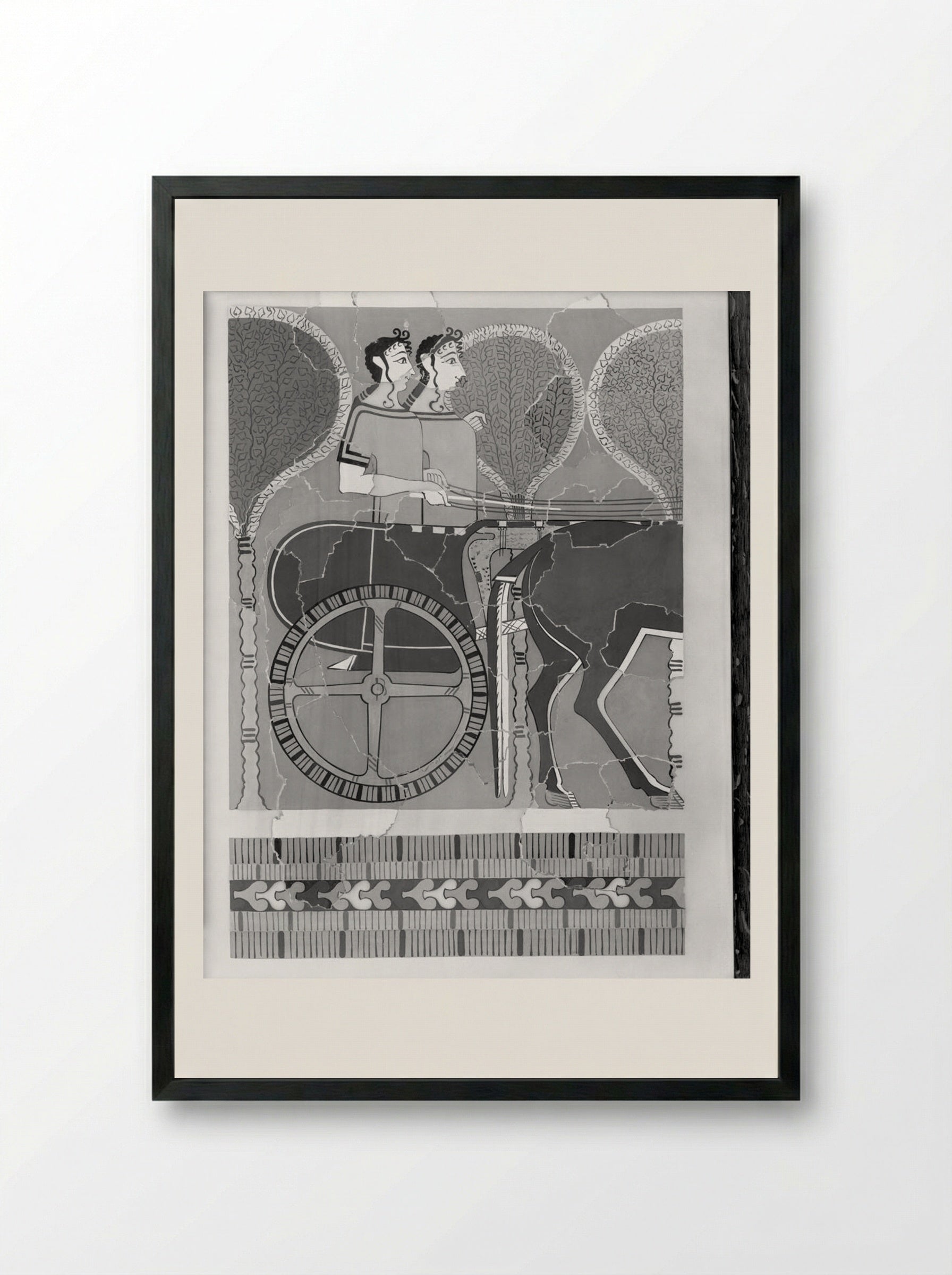 Women in a Chariot (after a fresco from the Palace of Tiryns) - Fine Art Print - Framed Print Black
