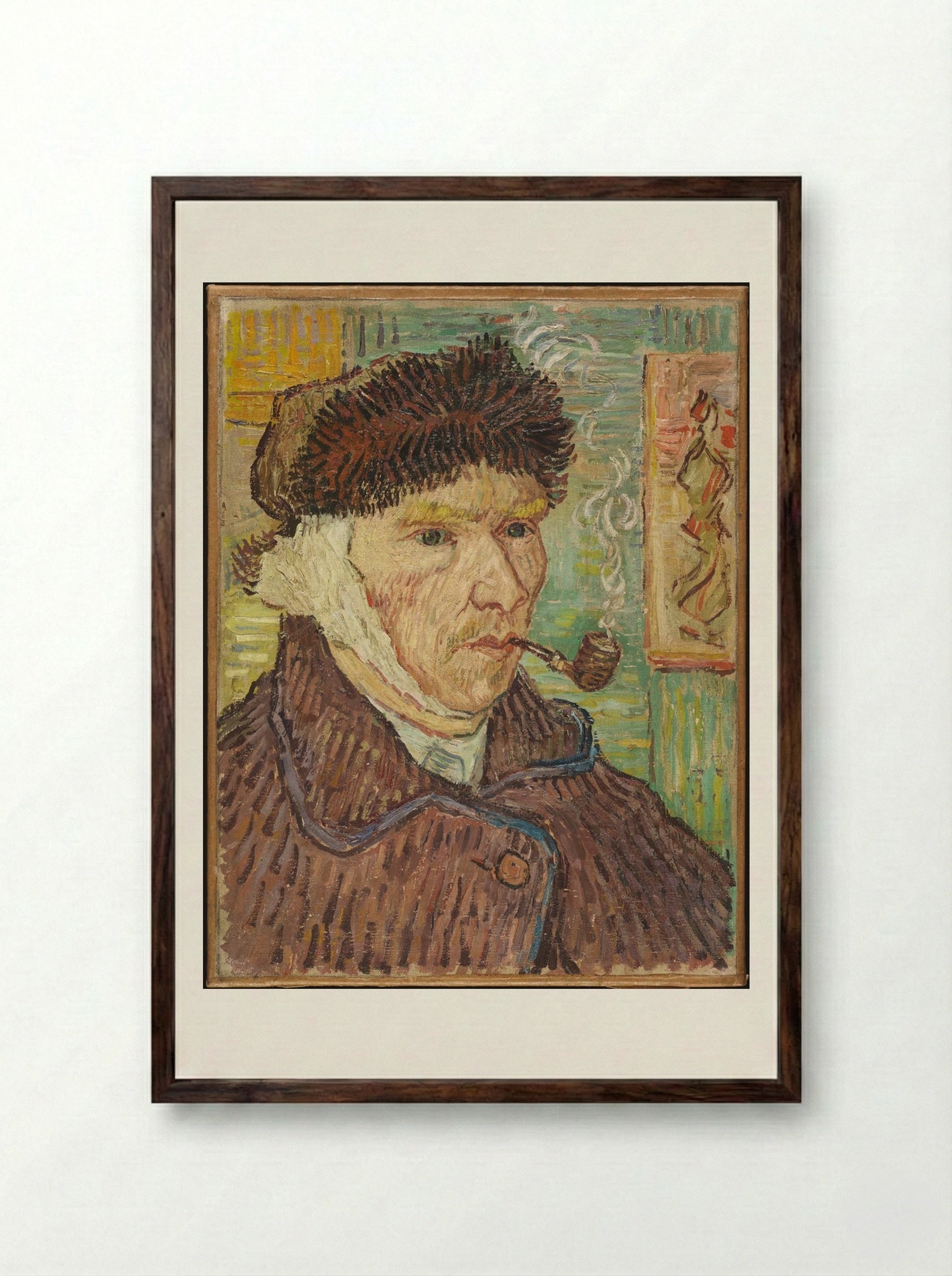 Self-Portrait with Bandaged Ear - Vincent van Gogh - Framed Print Dark Wood