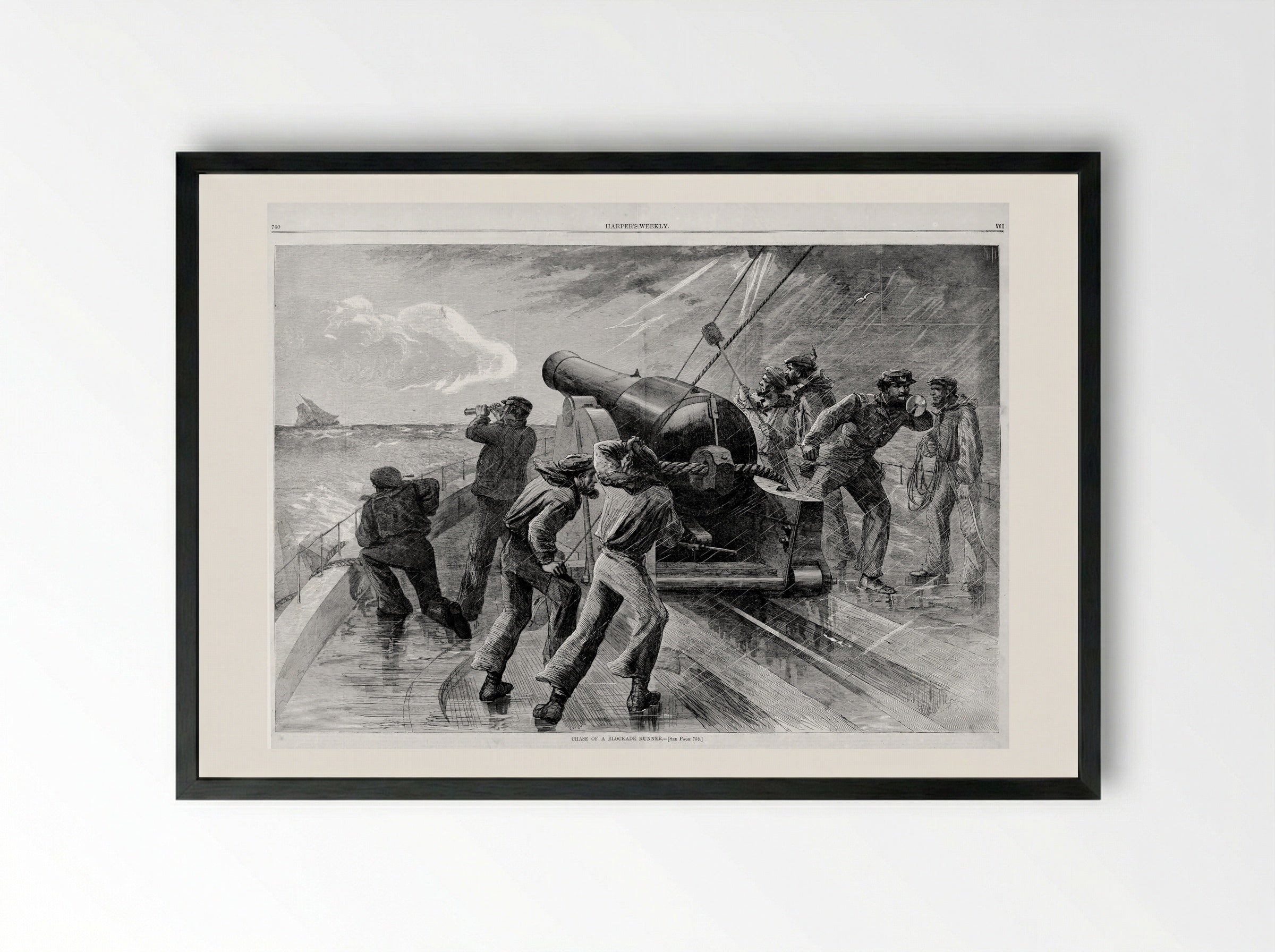 Chase of a Blockade Runner - Fine Art Print - Framed Print Black