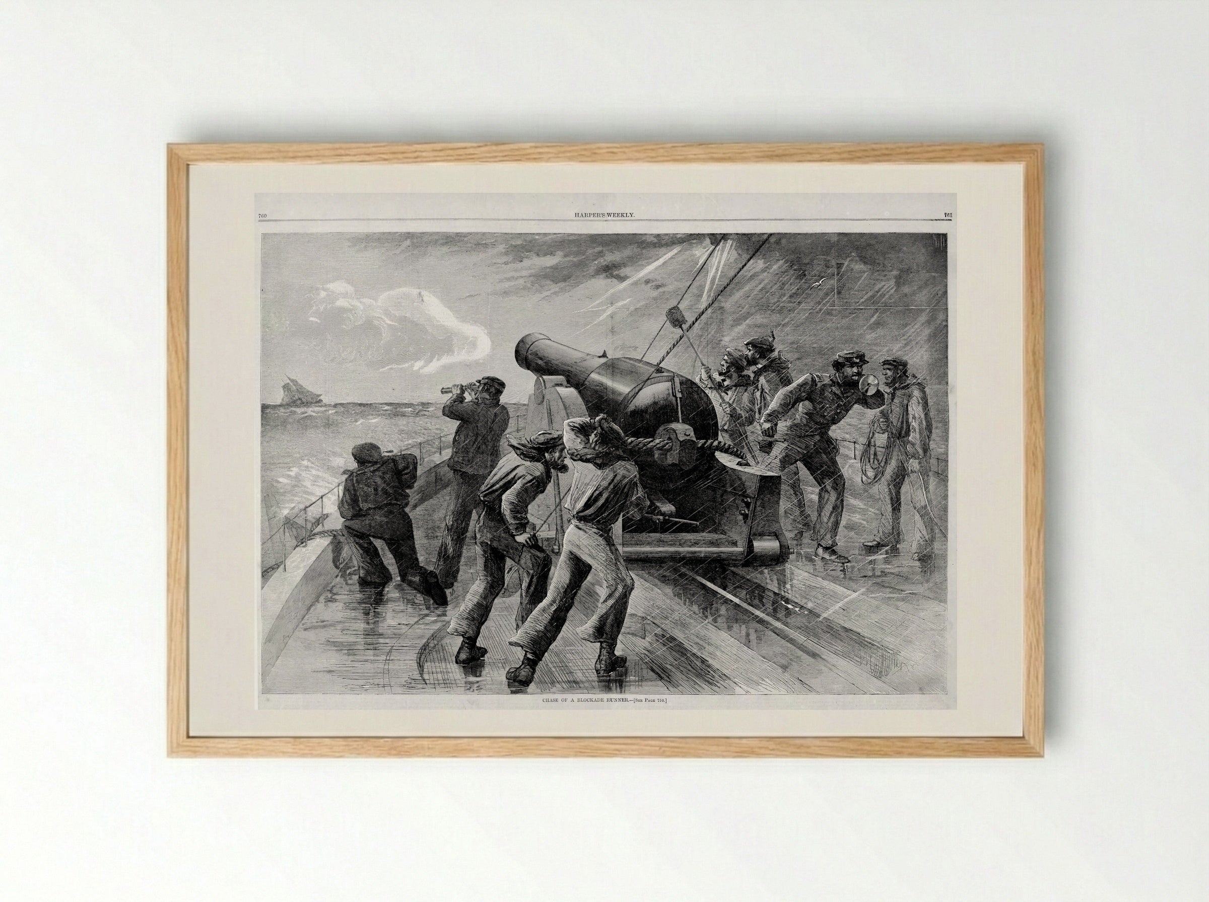 Chase of a Blockade Runner - Fine Art Print - Framed Print Wood
