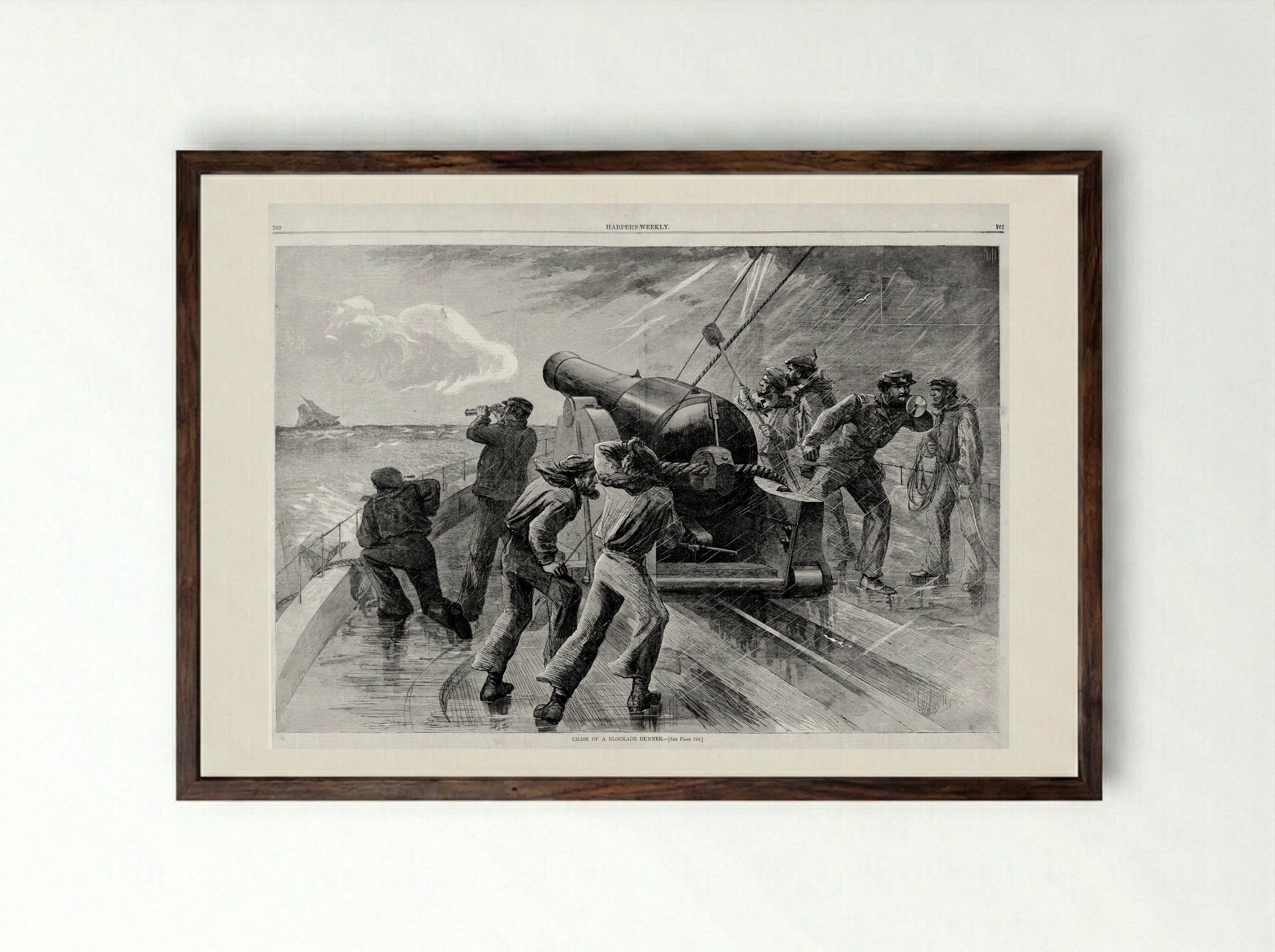Chase of a Blockade Runner - Fine Art Print - Framed Print Dark Wood