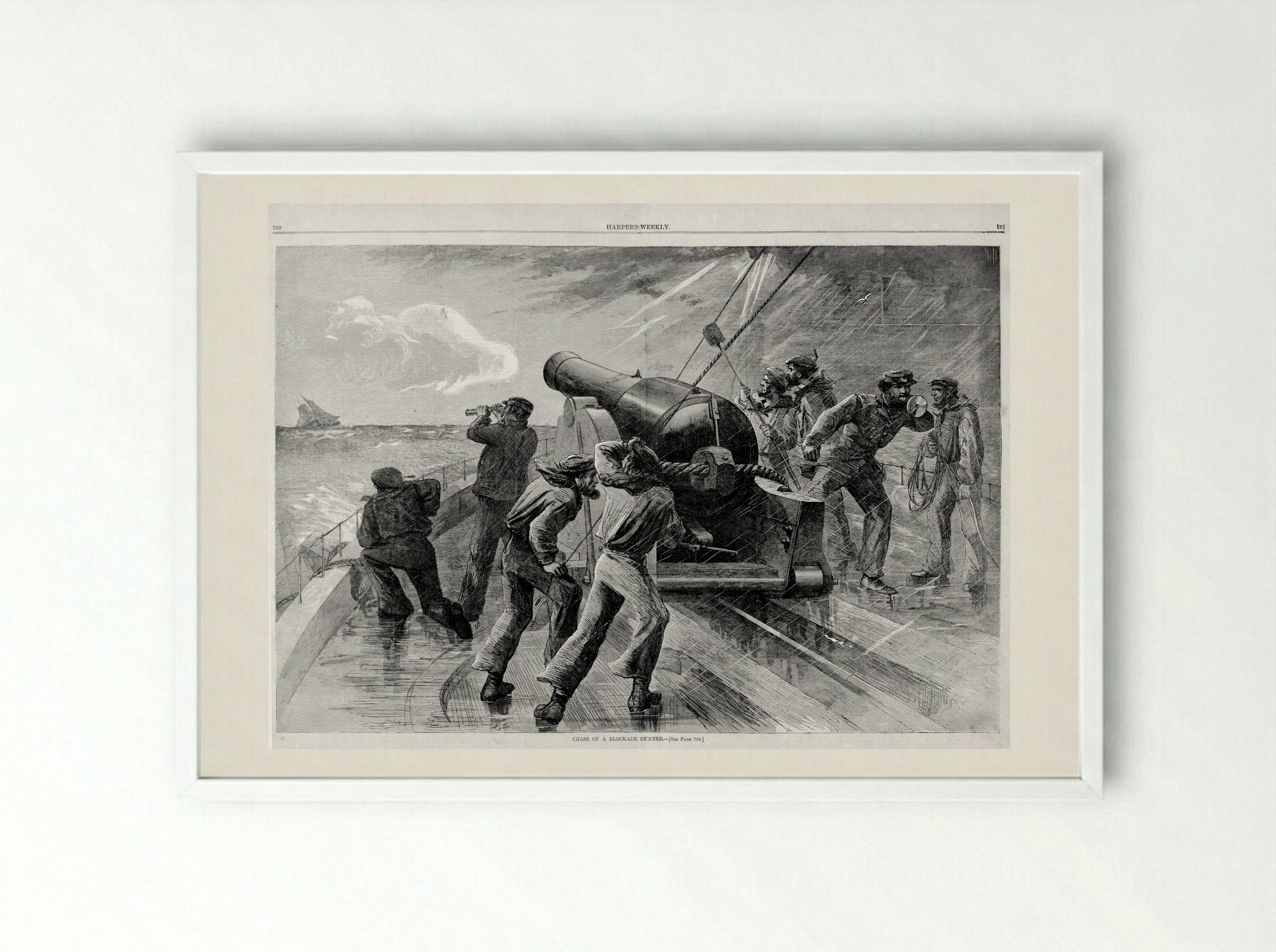 Chase of a Blockade Runner - Fine Art Print - Framed Print White