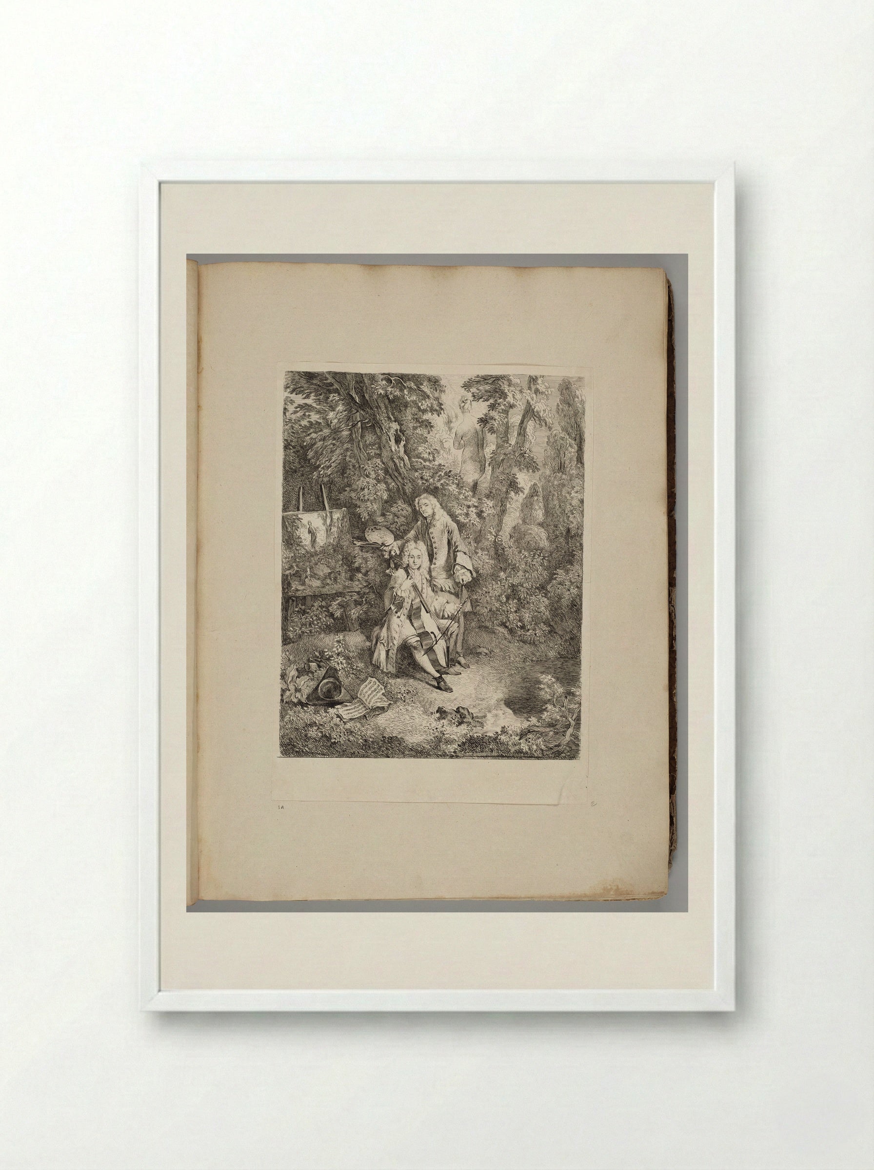 Watteau at His Easel, Jullienne Playing the Cello, in a Shady Grove - Fine Art Print - Framed Print White