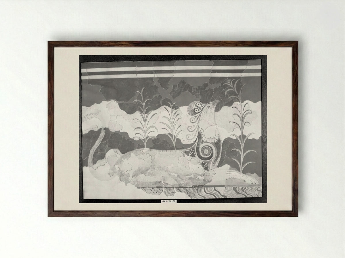 Griffin (after a fresco from the Throne Room in the Palace of Knossos, Crete) - Fine Art Print - Framed Print Dark Wood
