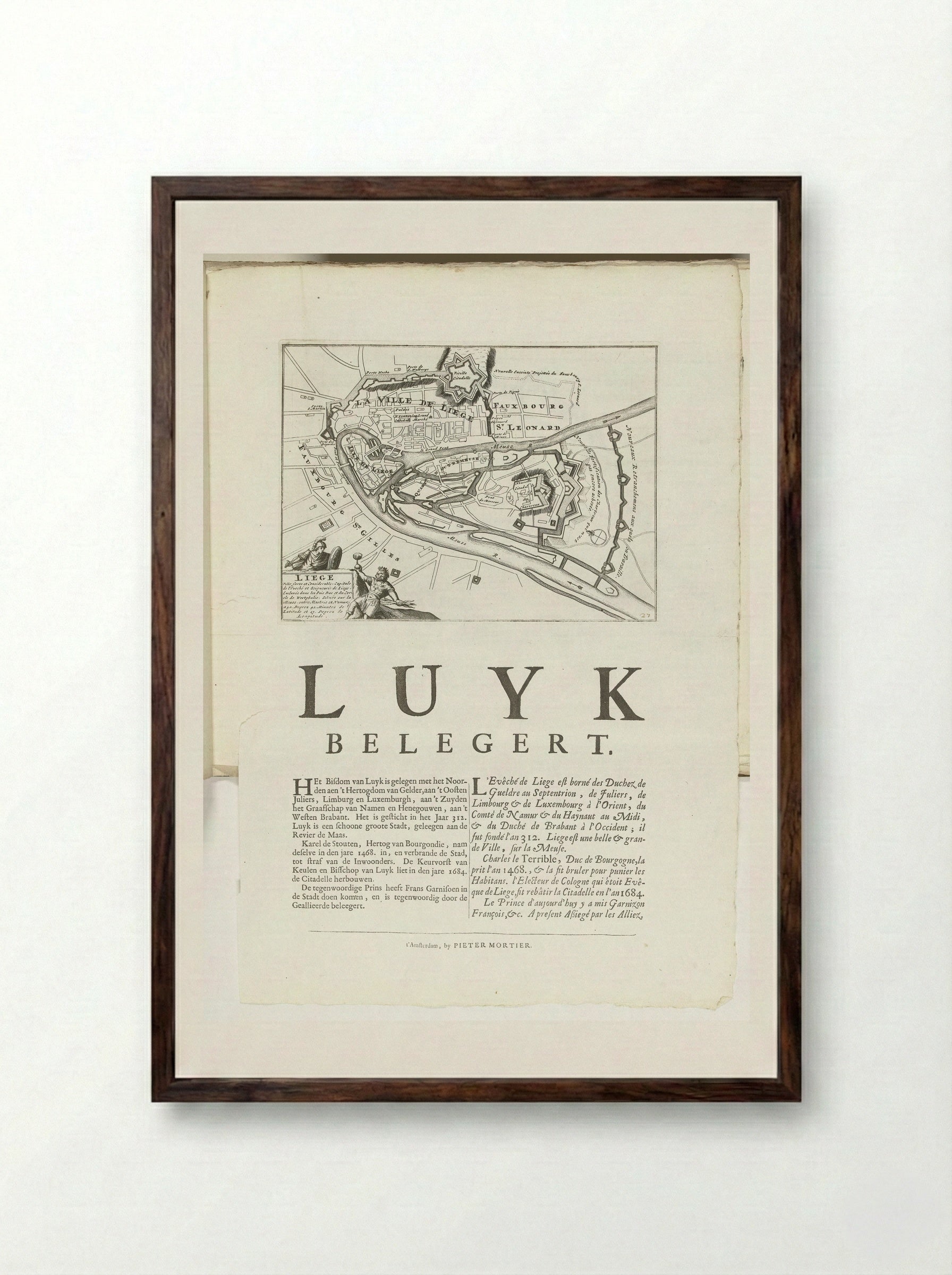 Plattegrond van Luik - Unknown Artist - Framed Print Dark Wood