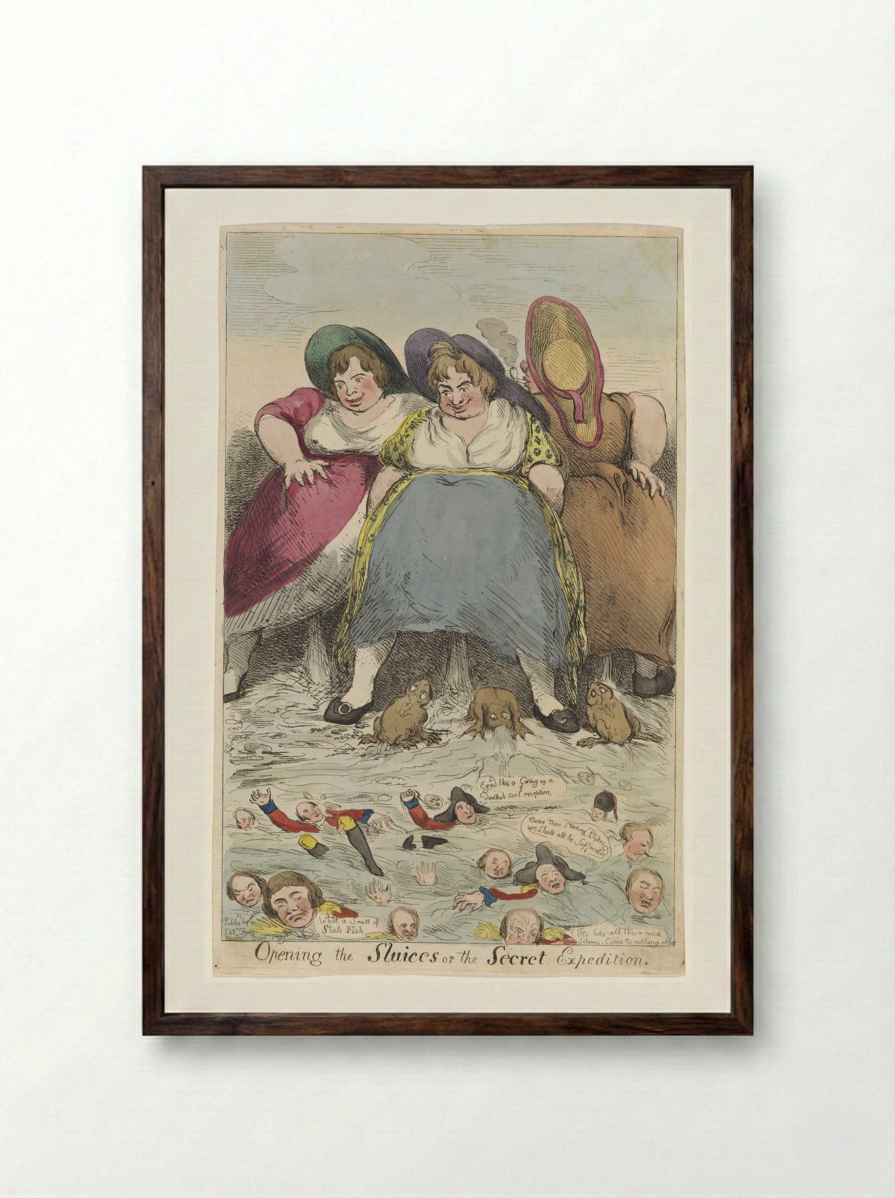 Opening the Sluices or the Secret Expedition - Fine Art Print - Framed Print Dark Wood