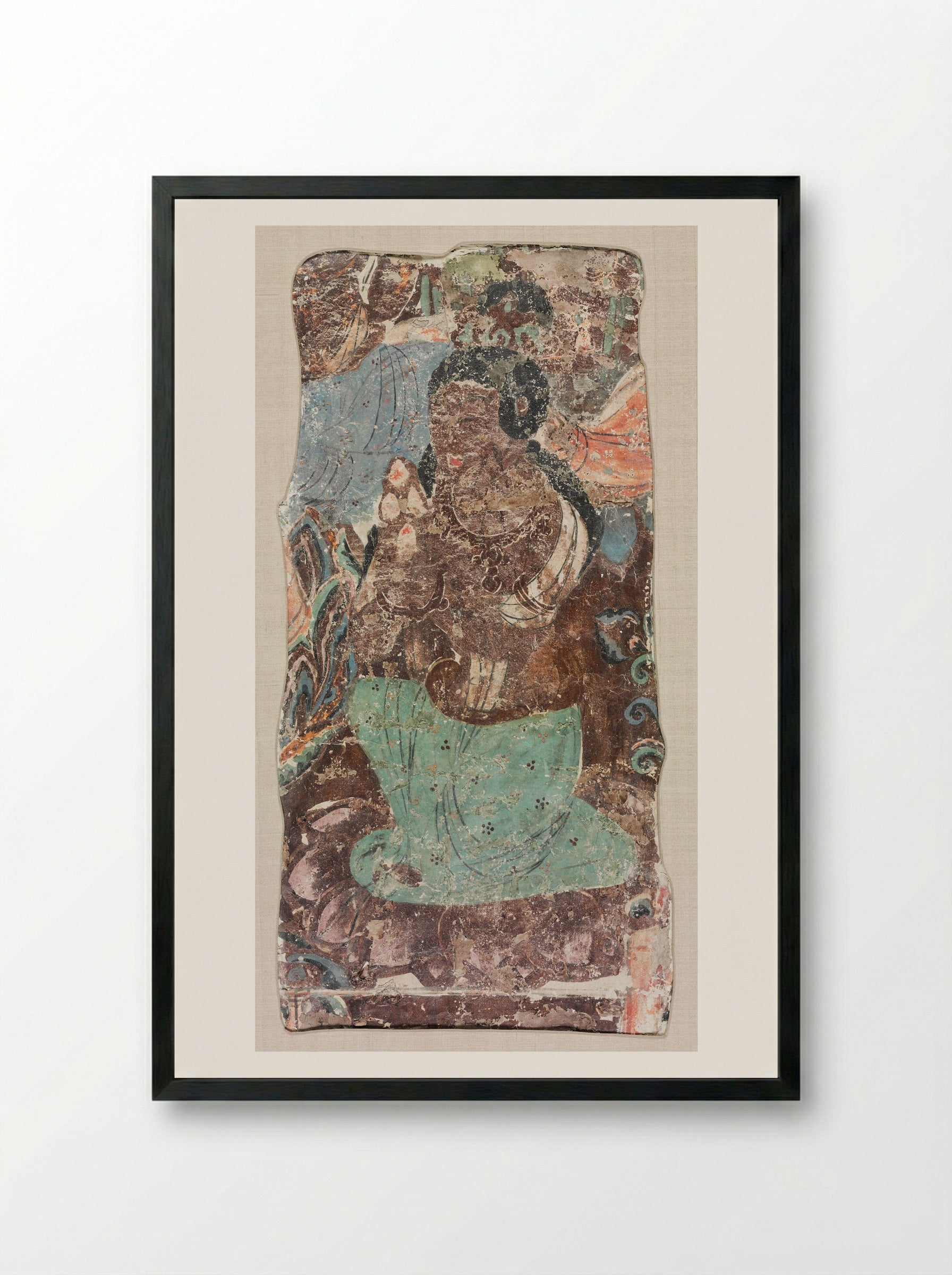 Kneeling Attendant Holding a Triple Jewel - Unknown Artist - Framed Print Black