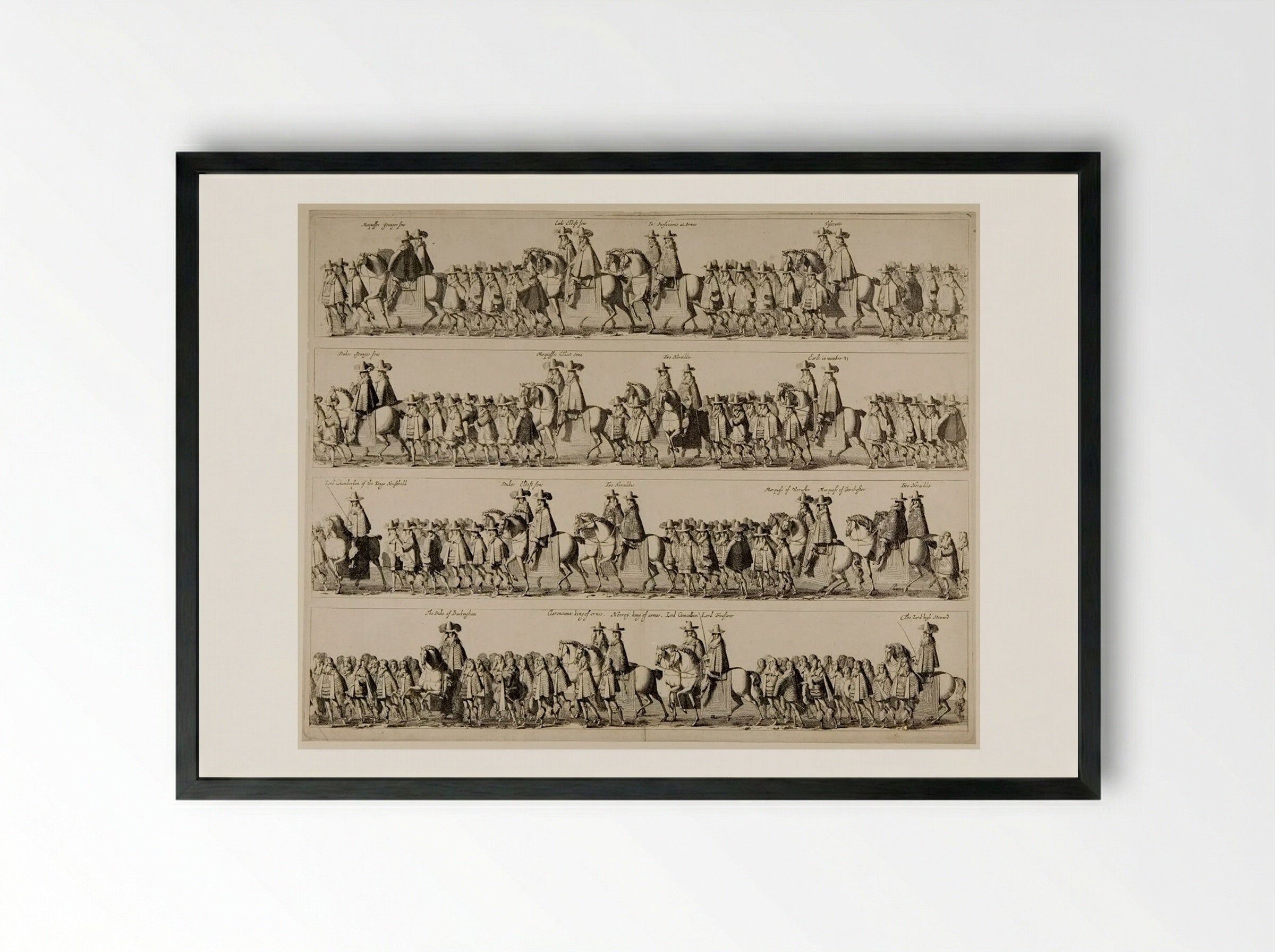 Coronation Procession of Charles II through London - Fine Art Print - Framed Print Black