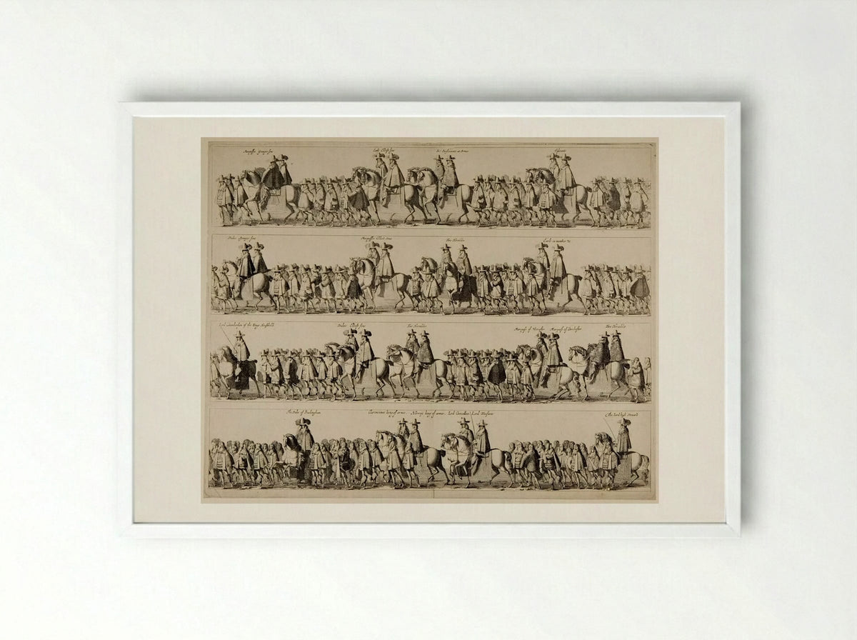 Coronation Procession of Charles II through London - Fine Art Print - Framed Print White