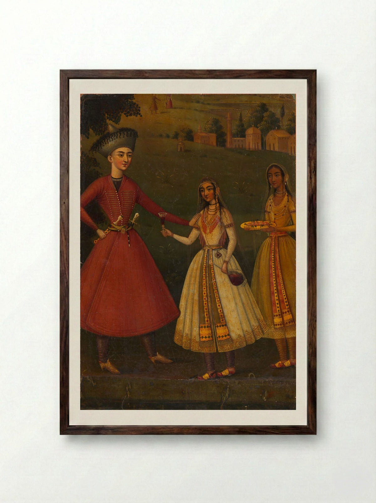 Courtier Refusing Wine from Indian Courtesans - Unknown Artist - Framed Print Dark Wood
