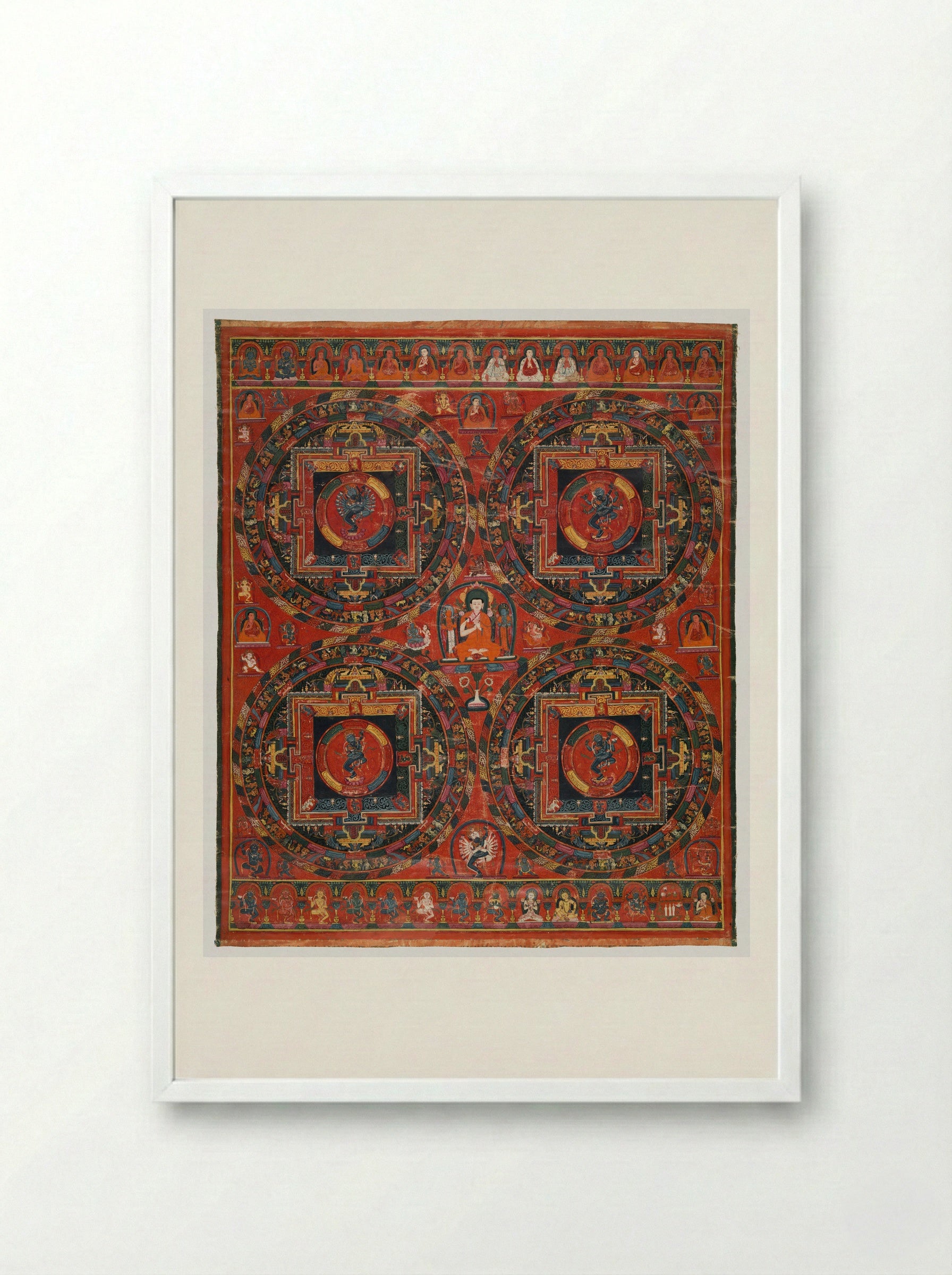 Four-circle Hevajra Mandala - Unknown Artist - Framed Print White