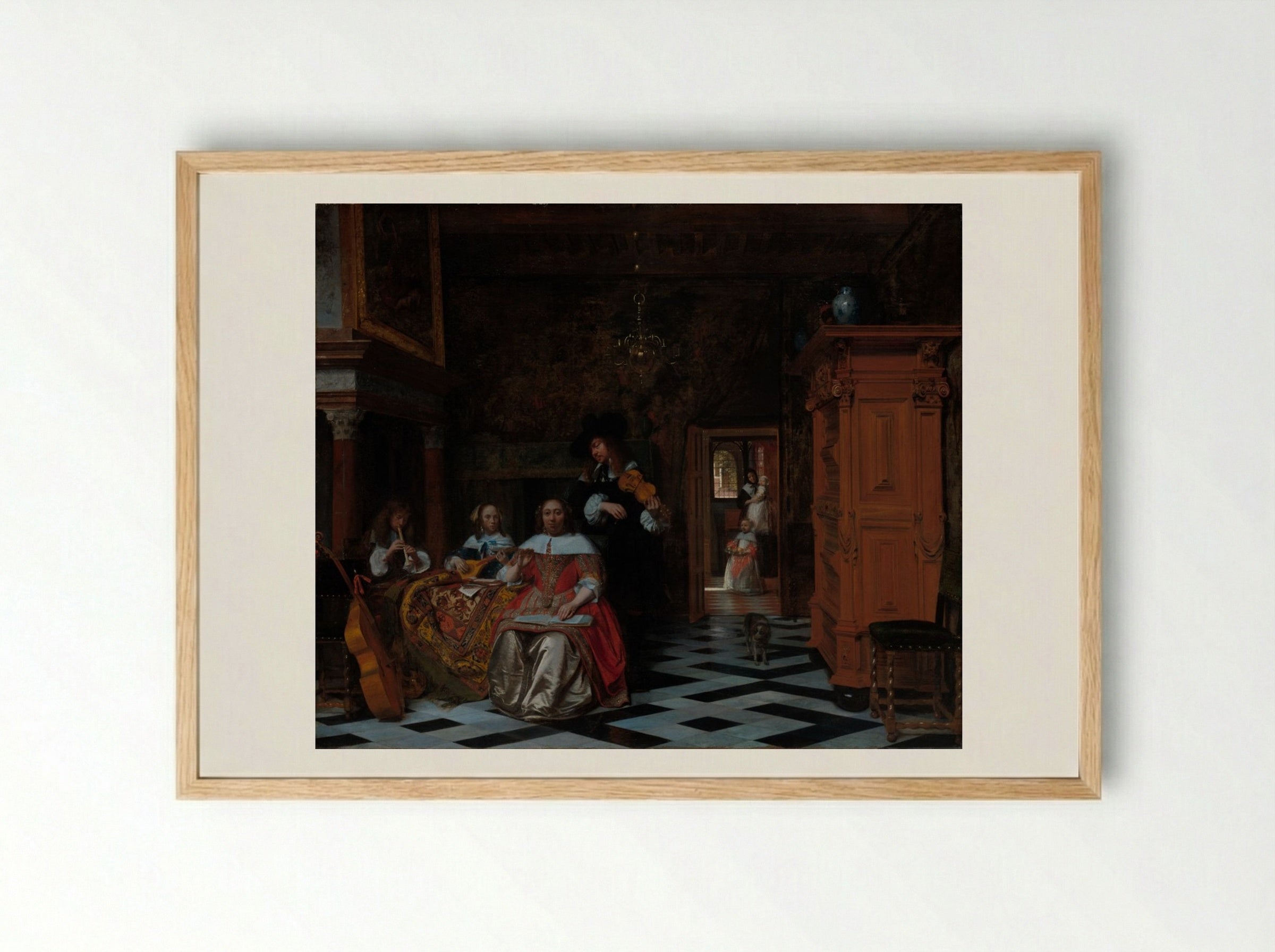 Portrait of a Family Playing Music - Pieter de Hooch - Framed Print Wood