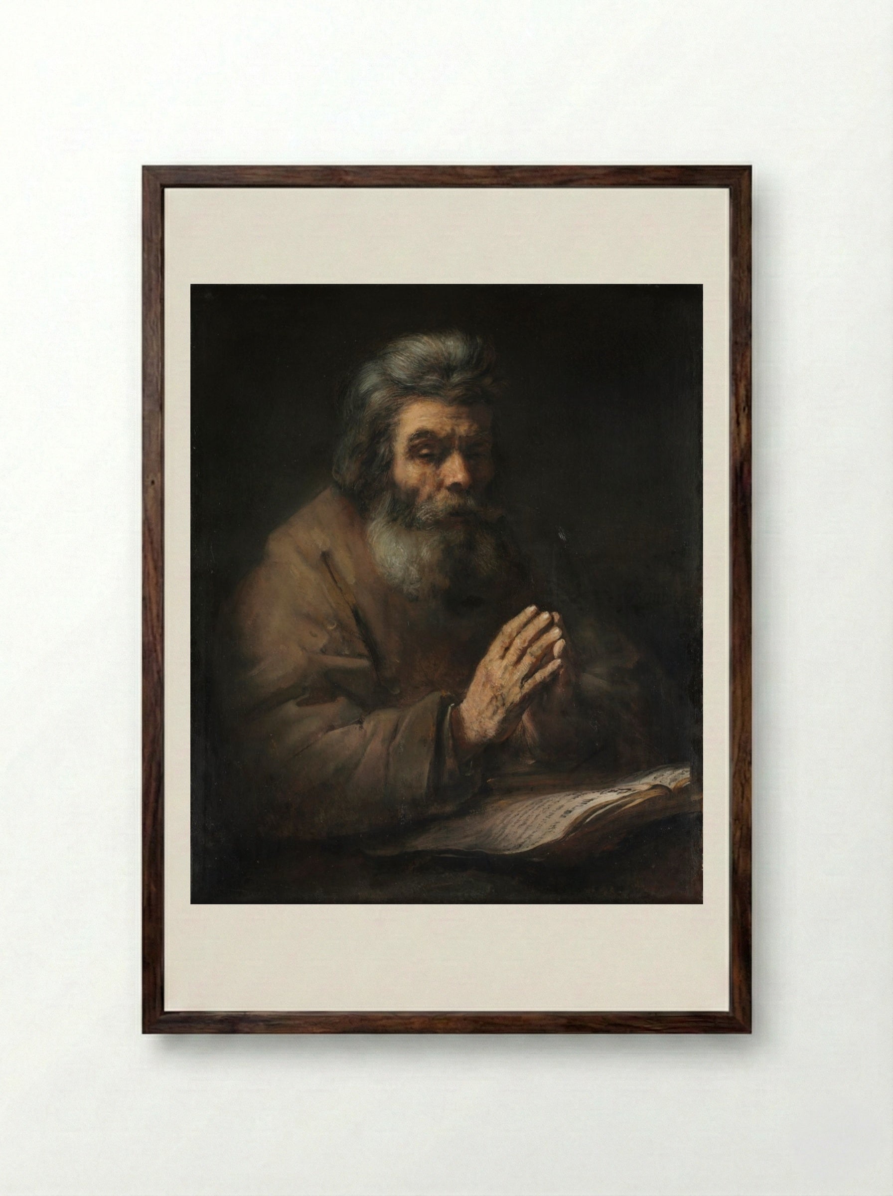 An Elderly Man in Prayer - Rembrandt van Rijn - Framed Print Dark Wood