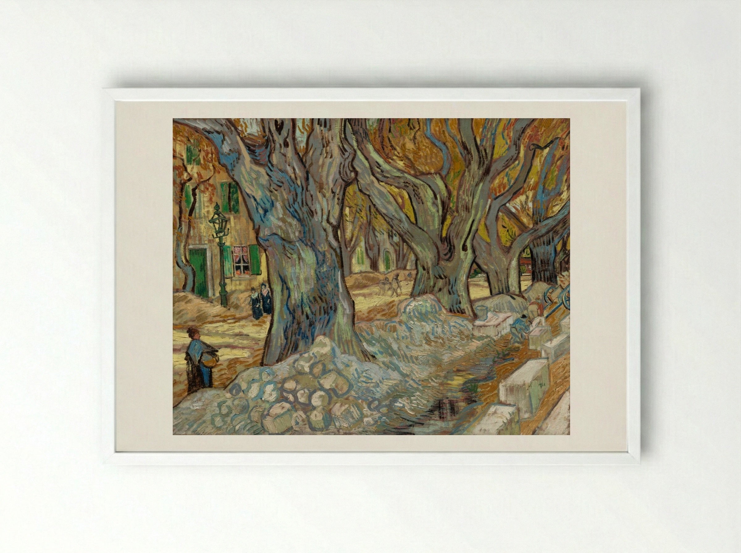 The Large Plane Trees (Road Menders at Saint-Rémy) - Vincent van Gogh - Framed Print White