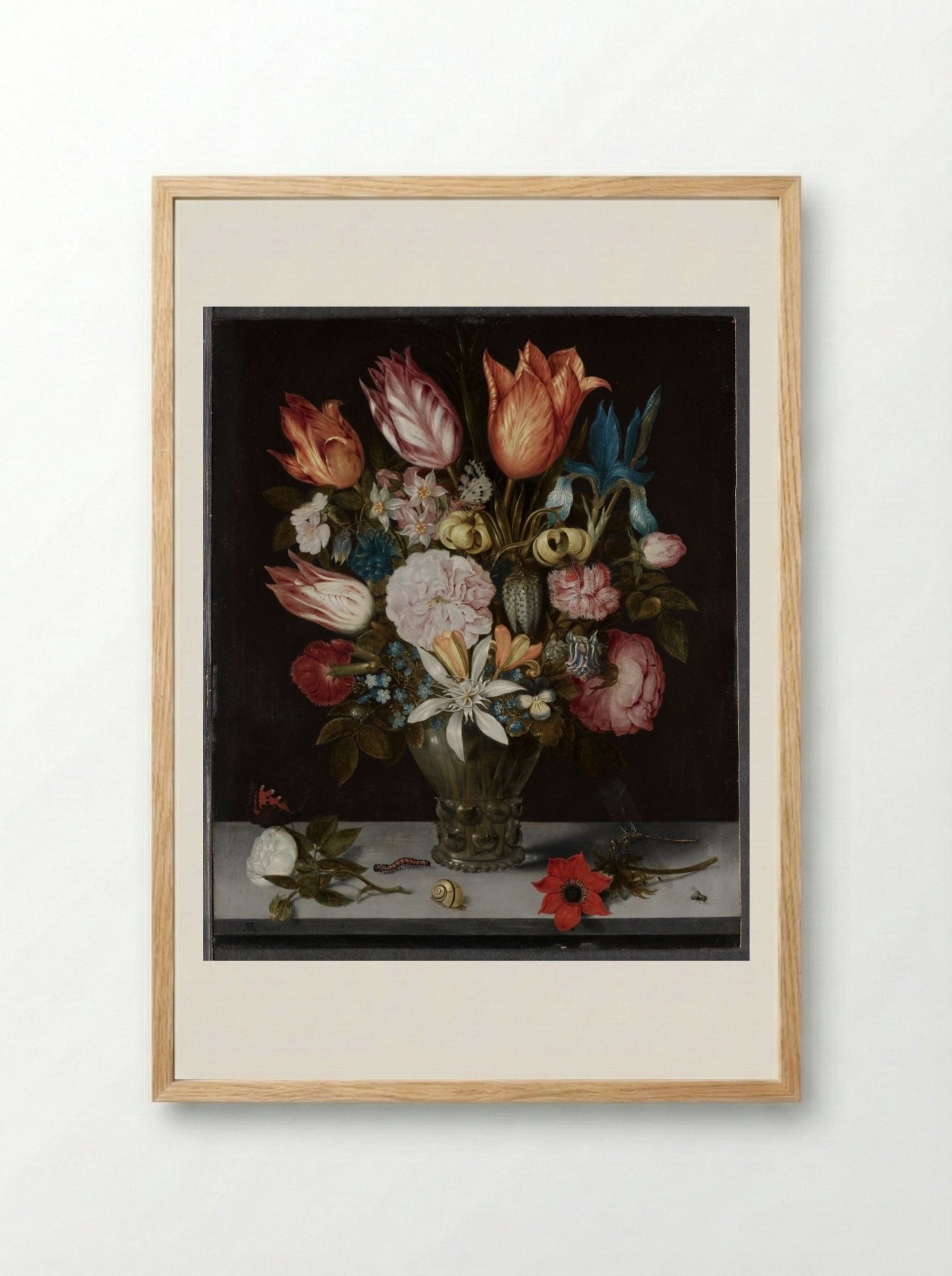Flowers in a Glass - Ambrosius Bosschaert - Framed Print Wood