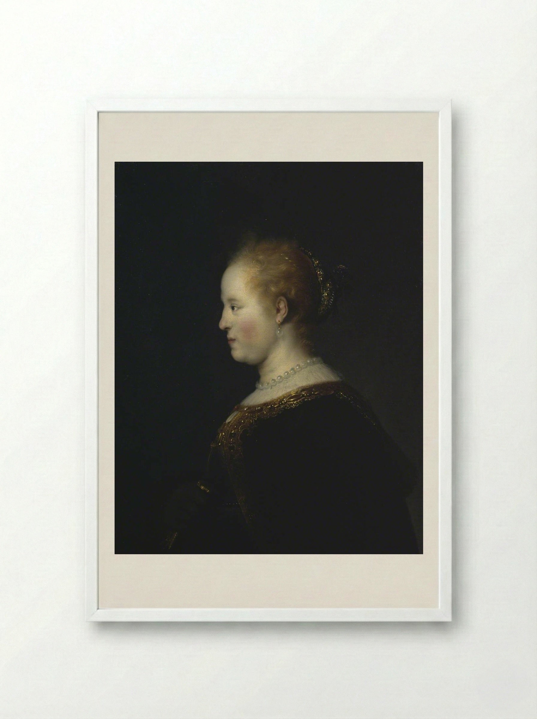 Portrait of a Woman - Rembrandt van Rijn - Framed Print White