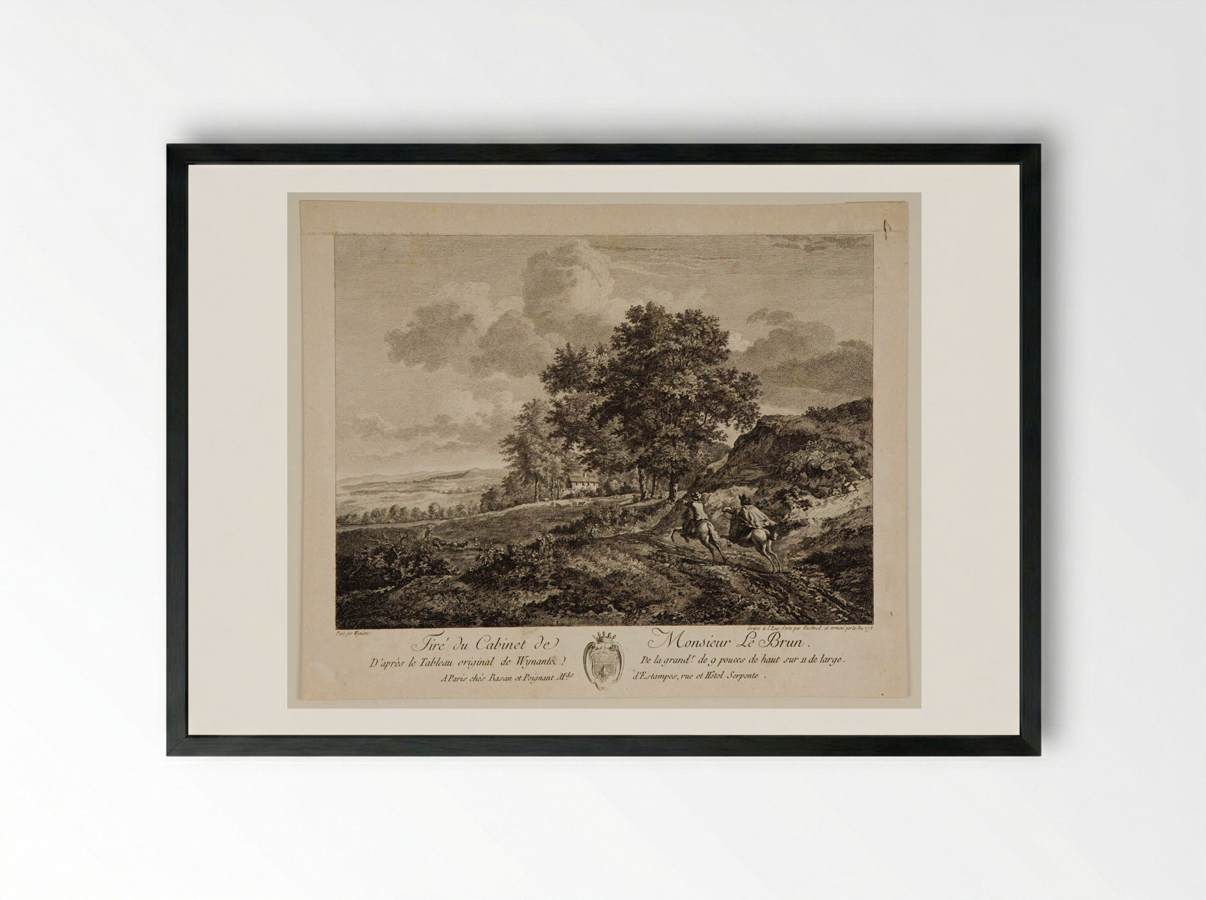 Landscape with Two Horsemen on a Road - Carl Wilhelm Weisbrod - Framed Print Black