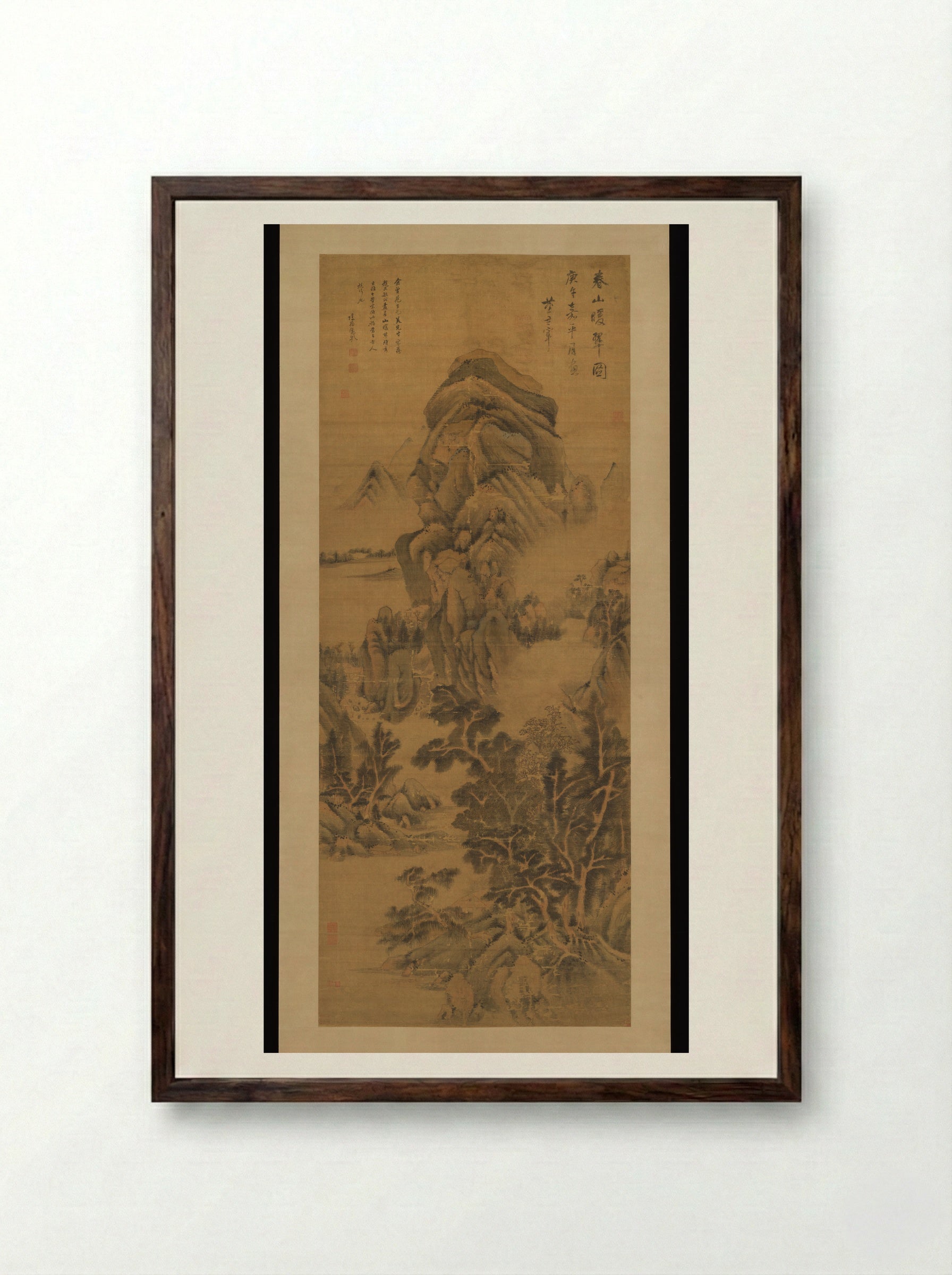 Spring Mountains over Warm Greenery - Dong Qichang - Framed Print Dark Wood