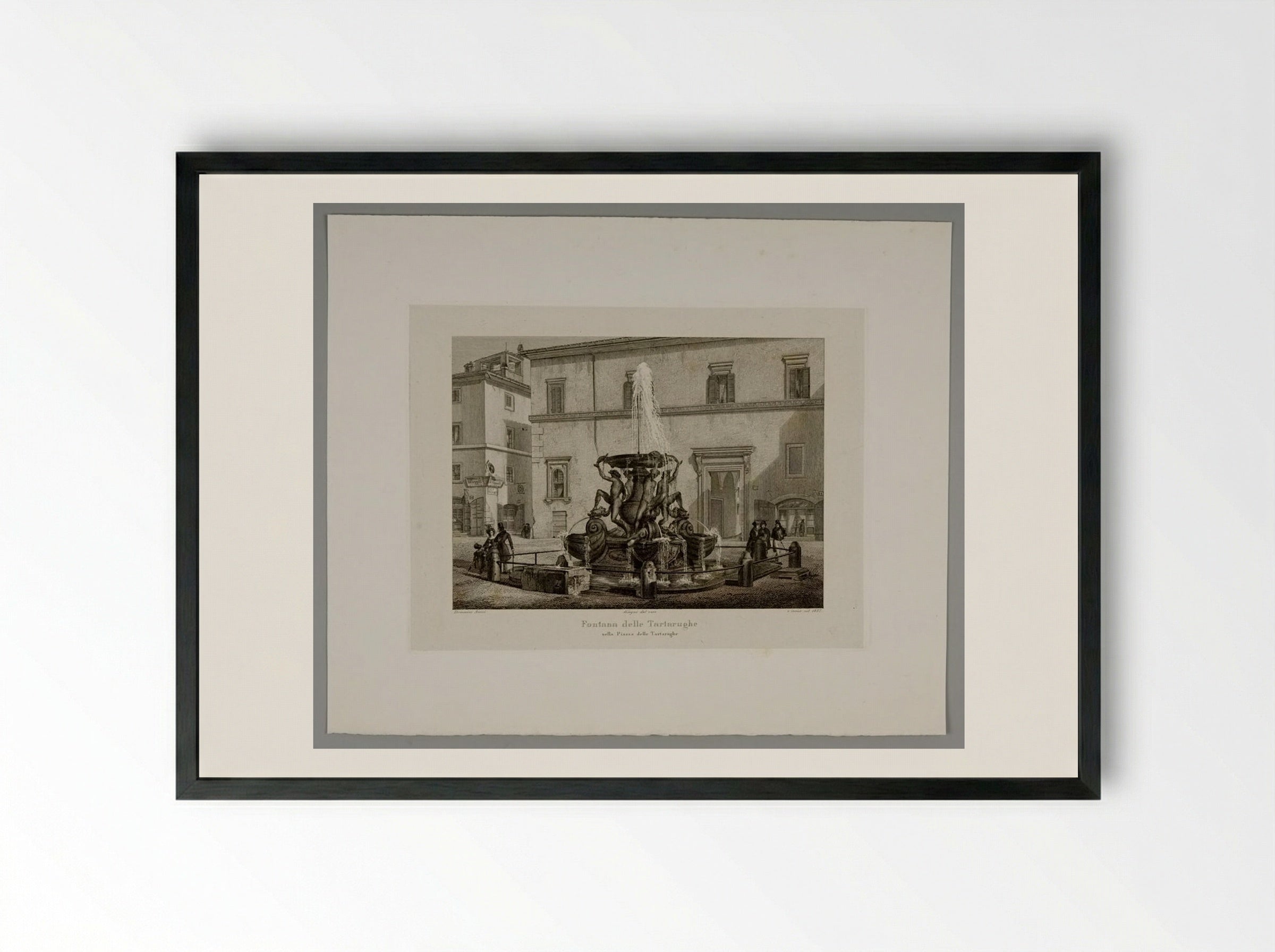Fountain of the Tortoises in the Piazza of the Tortoises - Domenico Amici - Framed Print Black