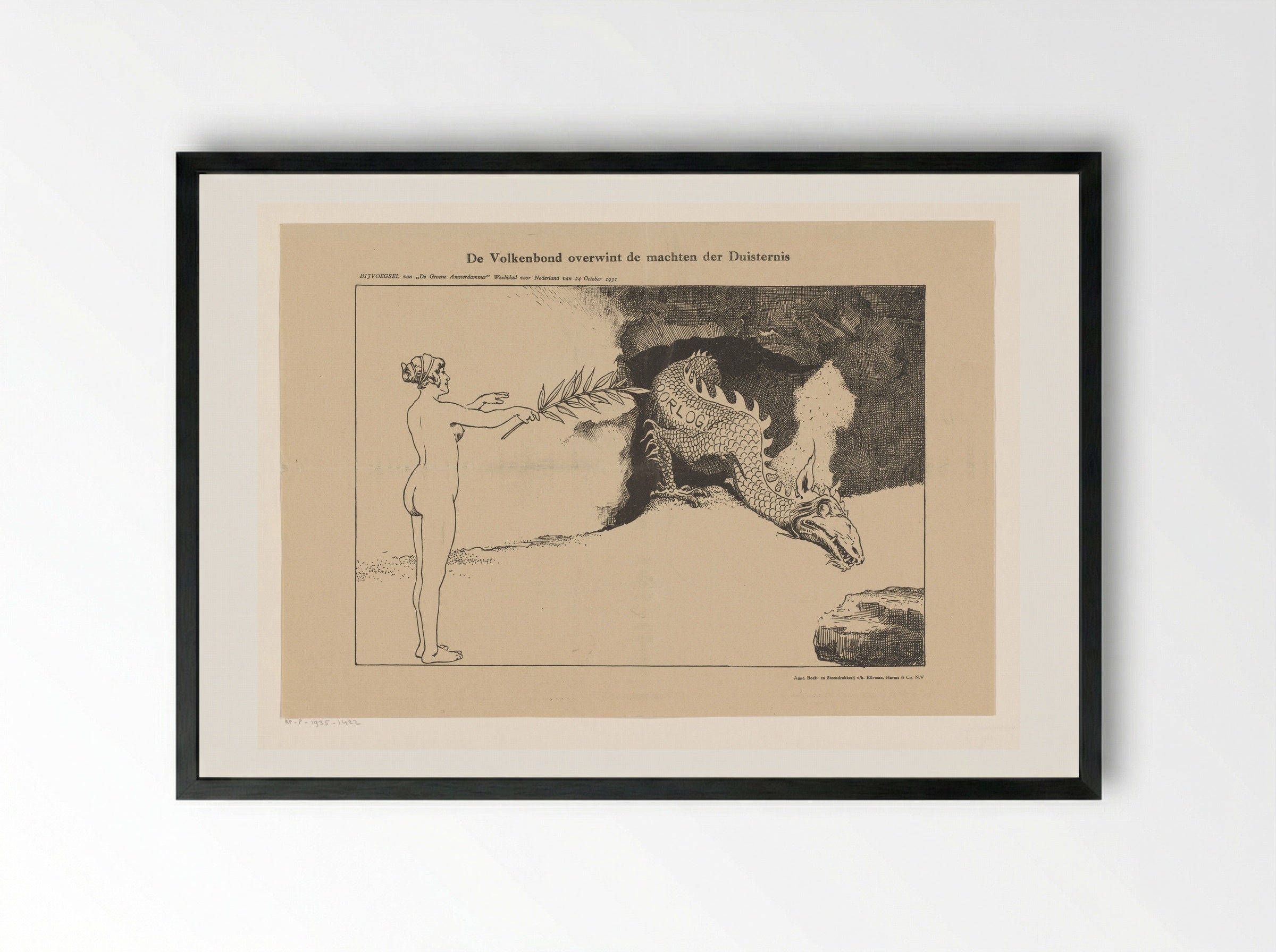 De Volkenbond overwint de machten der duisternis - Johan Braakensiek - Framed Print Black