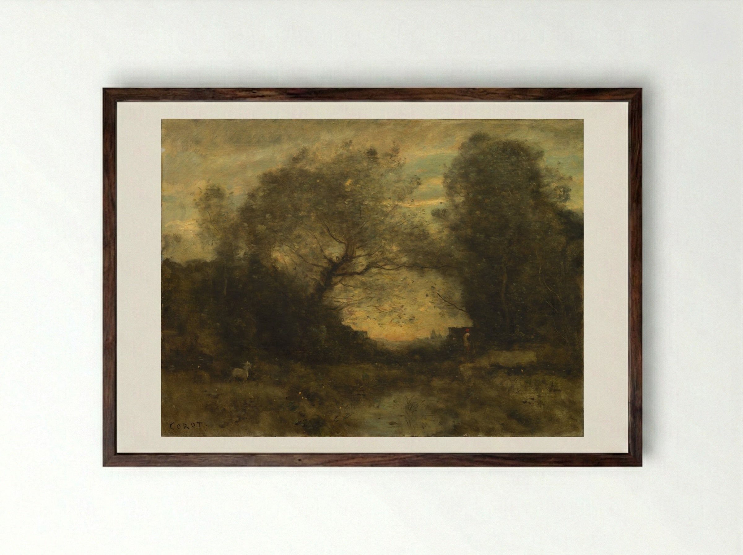 The Pond at the Entrance of the Woods - Jean-Baptiste-Camille Corot - Framed Print Dark Wood