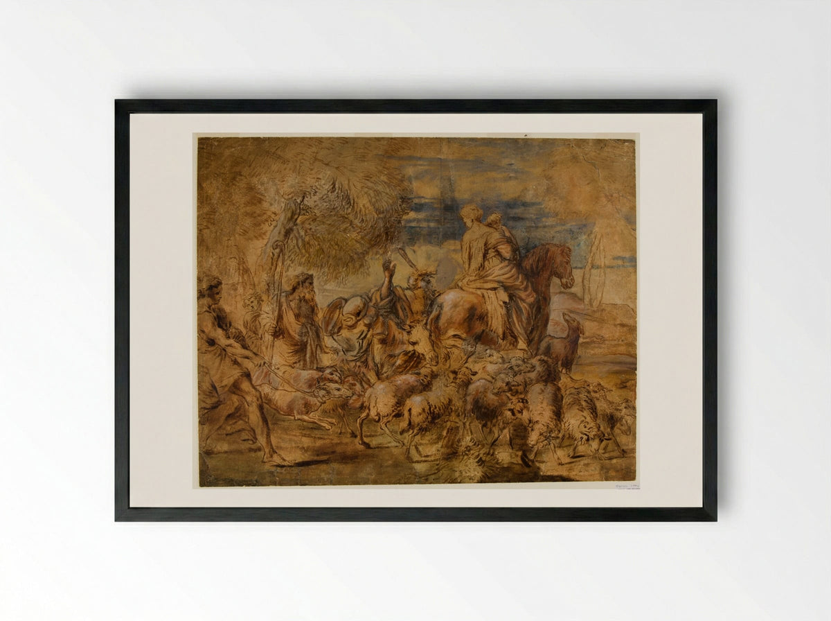 The Family of Jacob - Giovanni Benedetto Castiglione - Framed Print Black