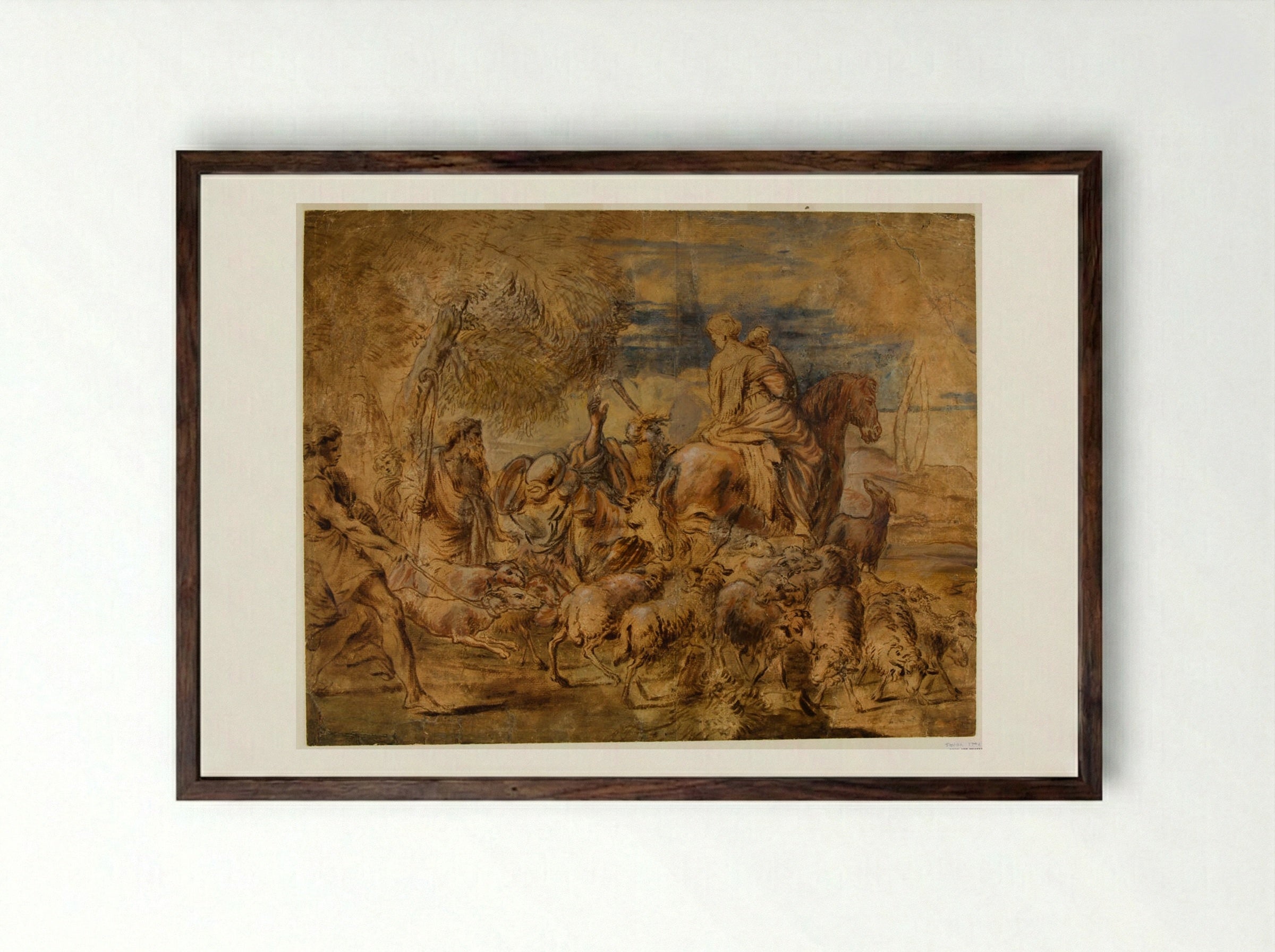 The Family of Jacob - Giovanni Benedetto Castiglione - Framed Print Dark Wood