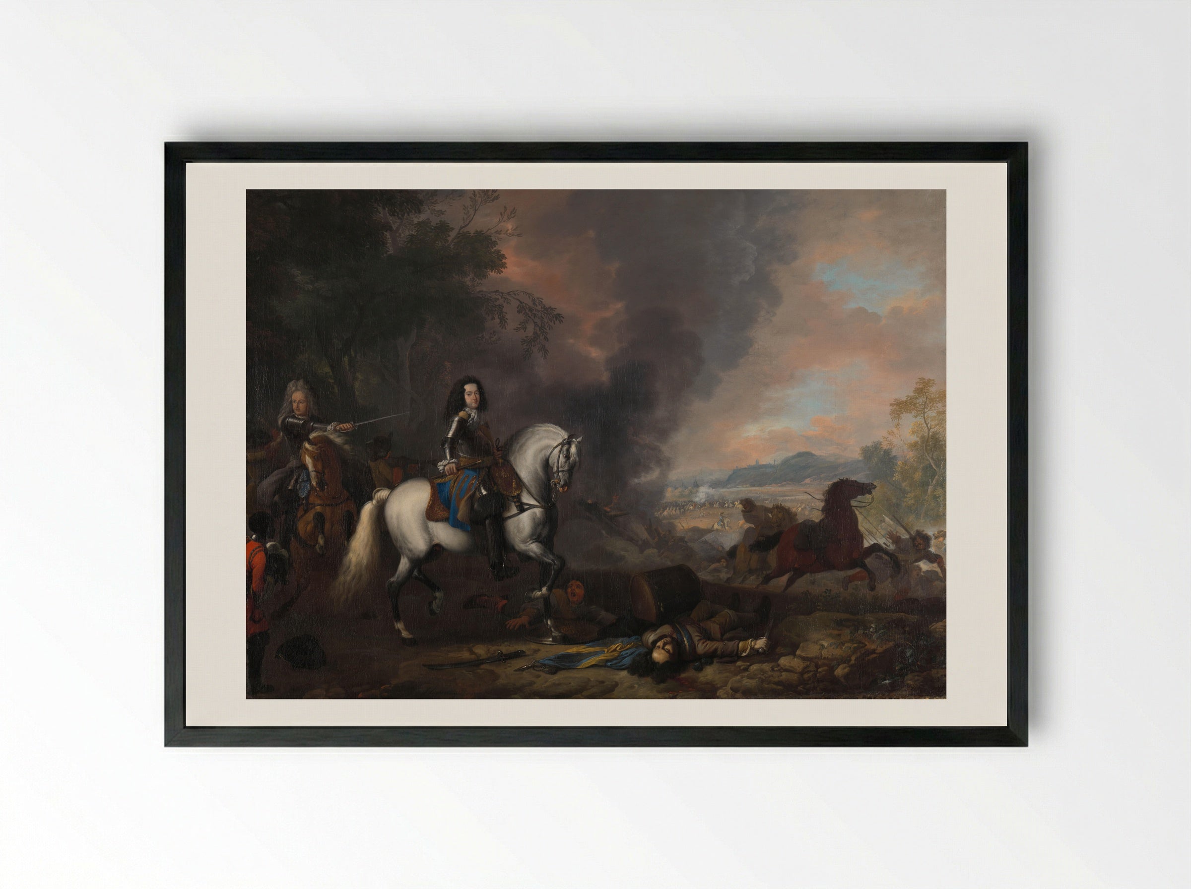 Hendrik Casimir II, Prince of Nassau-Dietz, at a Battle - Jan van Huchtenburg - Framed Print Black