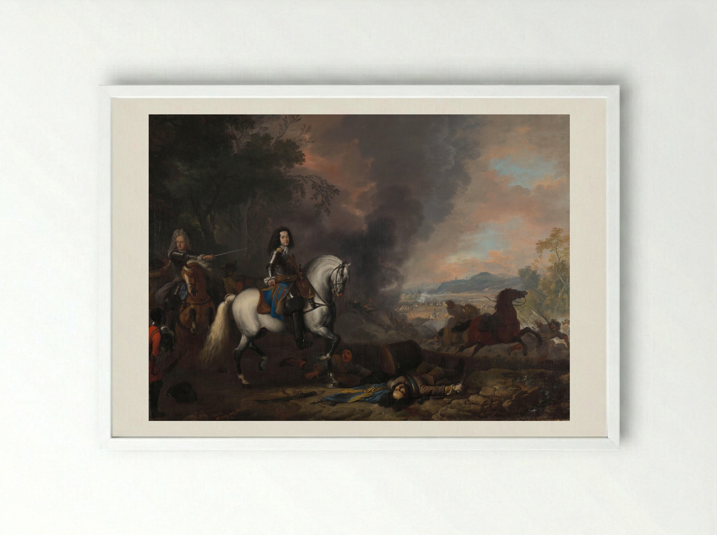 Hendrik Casimir II, Prince of Nassau-Dietz, at a Battle - Jan van Huchtenburg - Framed Print White