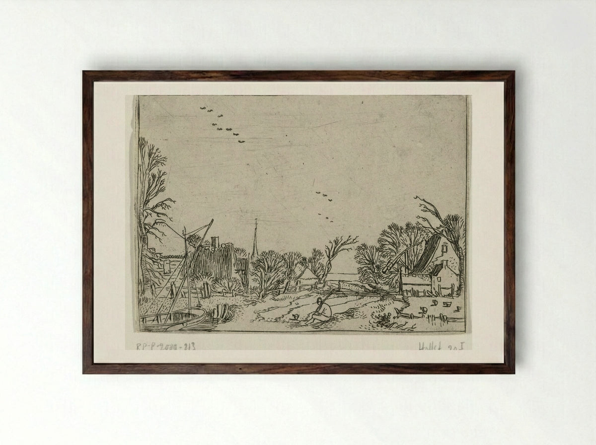 Het dorp (The Village) - Esaias van de Velde - Framed Print Dark Wood