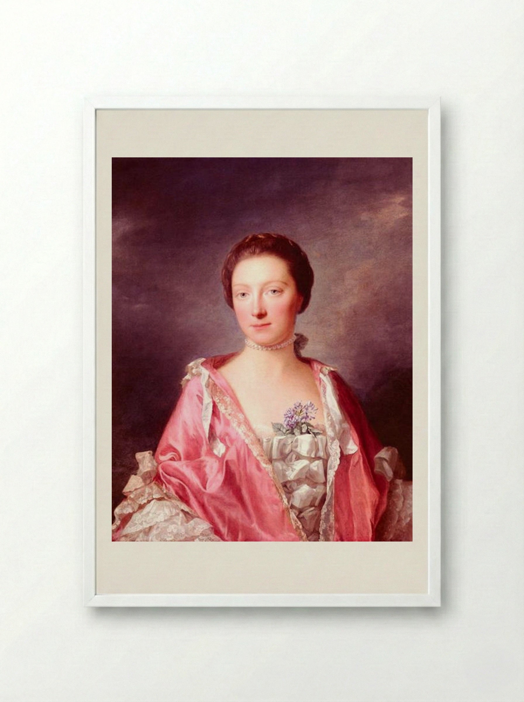 Portrait of Elizabeth Gunning, Duchess of Argyll - Allan Ramsay - Framed Print White