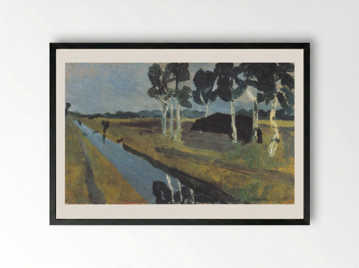 Gray landscape with marsh channel - Paula Modersohn-Becker - Framed Print Black