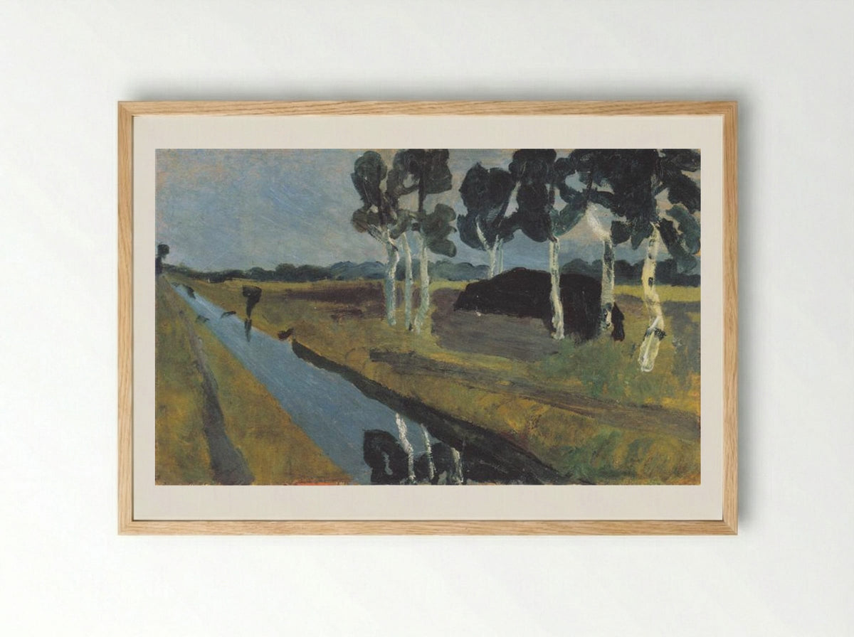 Gray landscape with marsh channel - Paula Modersohn-Becker - Framed Print Wood
