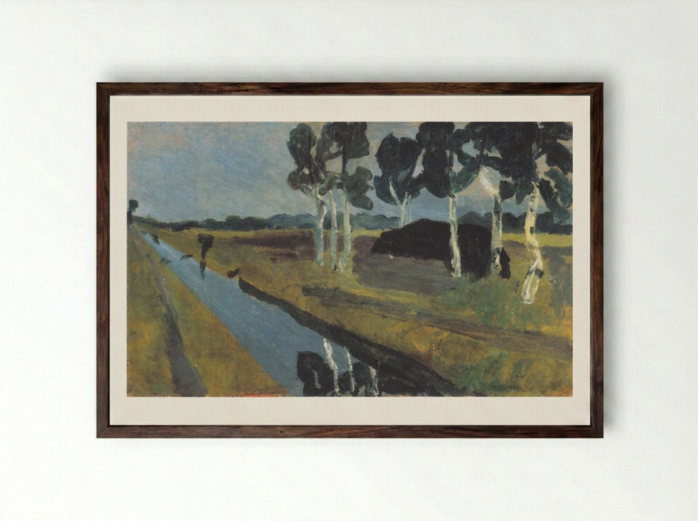 Gray landscape with marsh channel - Paula Modersohn-Becker - Framed Print Dark Wood