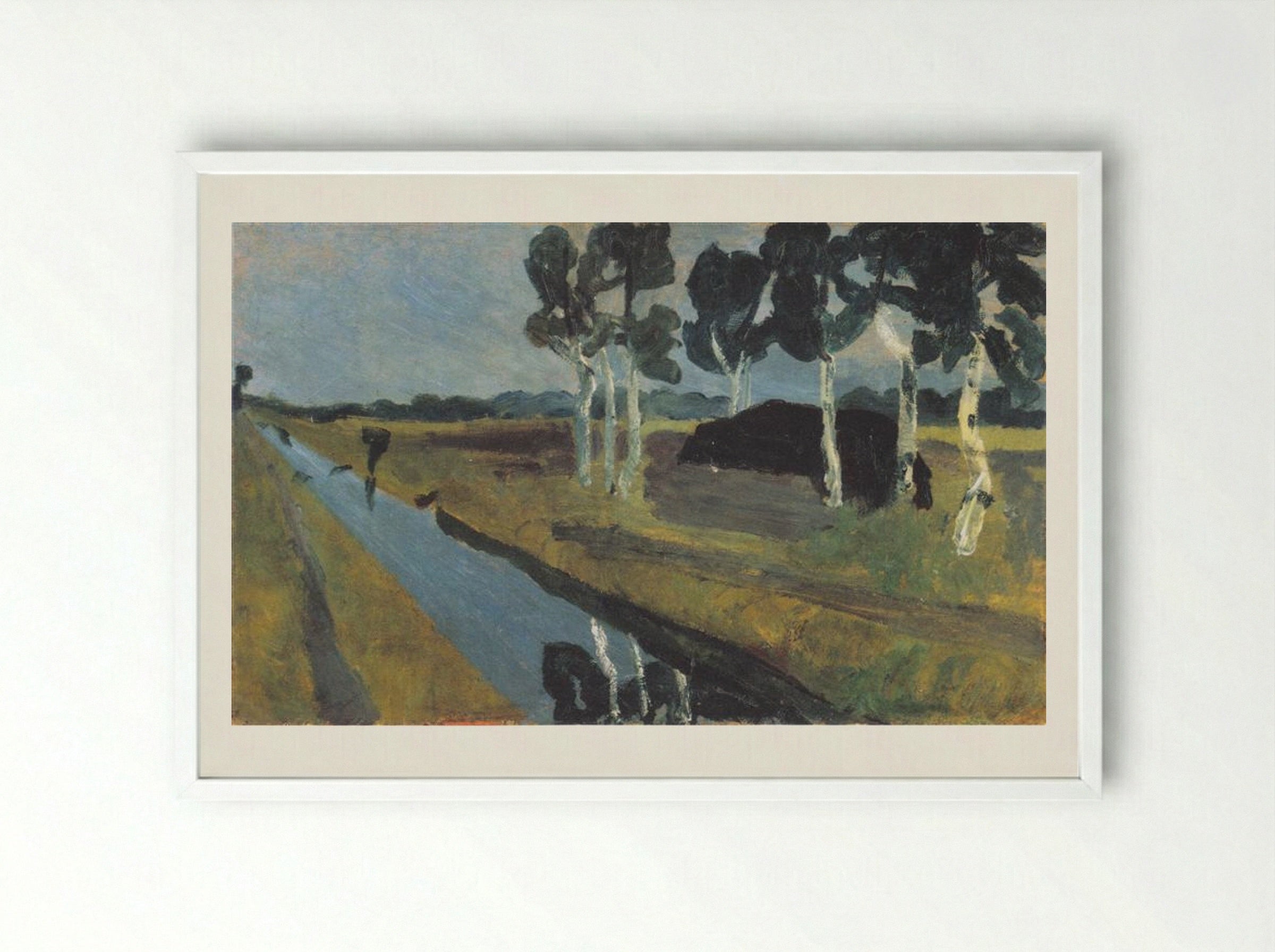 Gray landscape with marsh channel - Paula Modersohn-Becker - Framed Print White